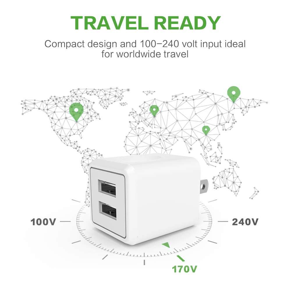 Wall Charger, 2.1A 12W Dual Port Portable Universal USB Wall Charger for Apple iPhone,iPad, Samsung Galaxy, HTC Nexus Moto BlackBerry, Bluetooth Speaker Headset & Power Bank, White (2-Pack) 5