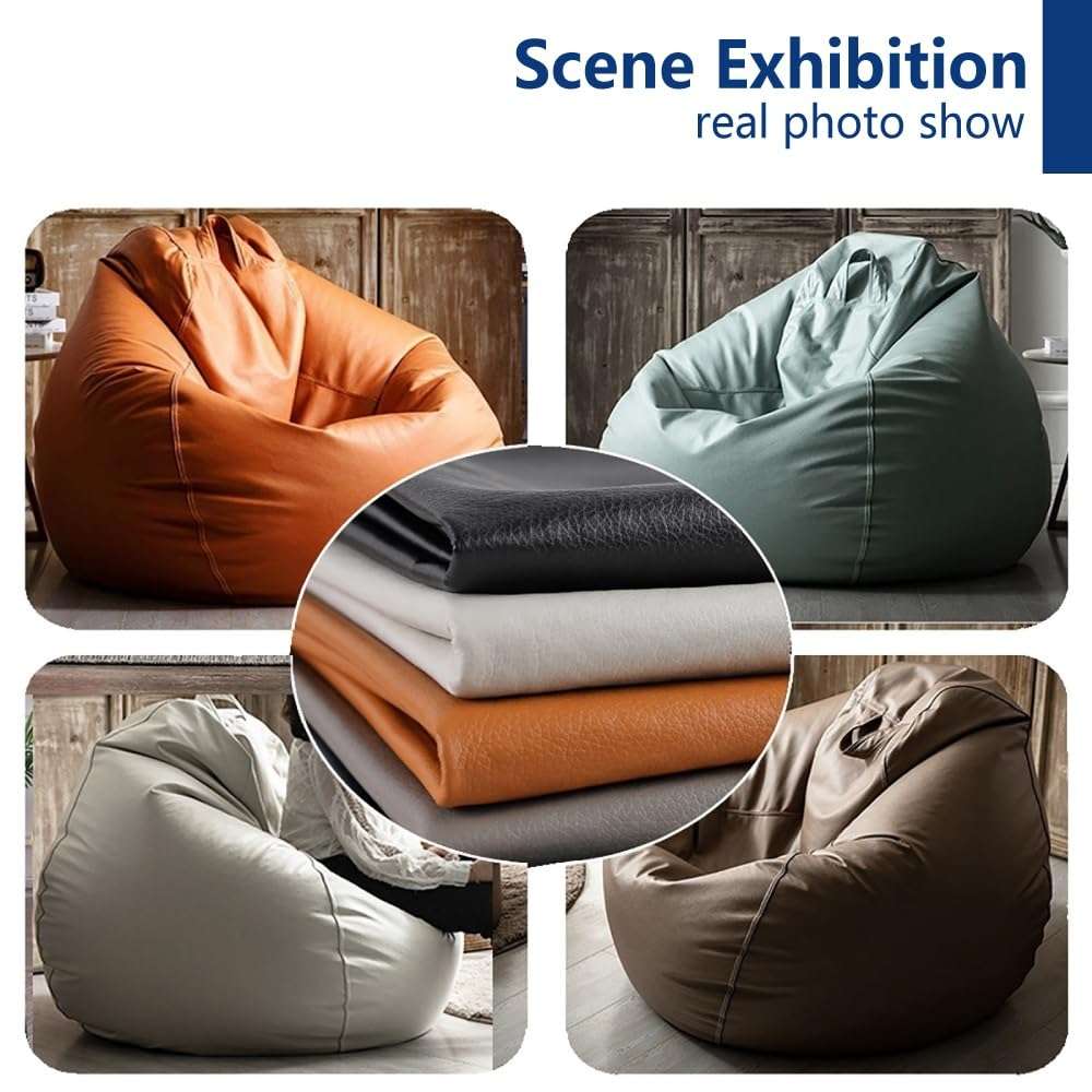 Bean Bag Chair Bean Bag Cover Without Filler Luxury Single Lazy Sofa Cover Faux Leather Bean Bag Sac Pouf Chair Envelope Beanbag Corner Seat Sectional Couch(White) 6