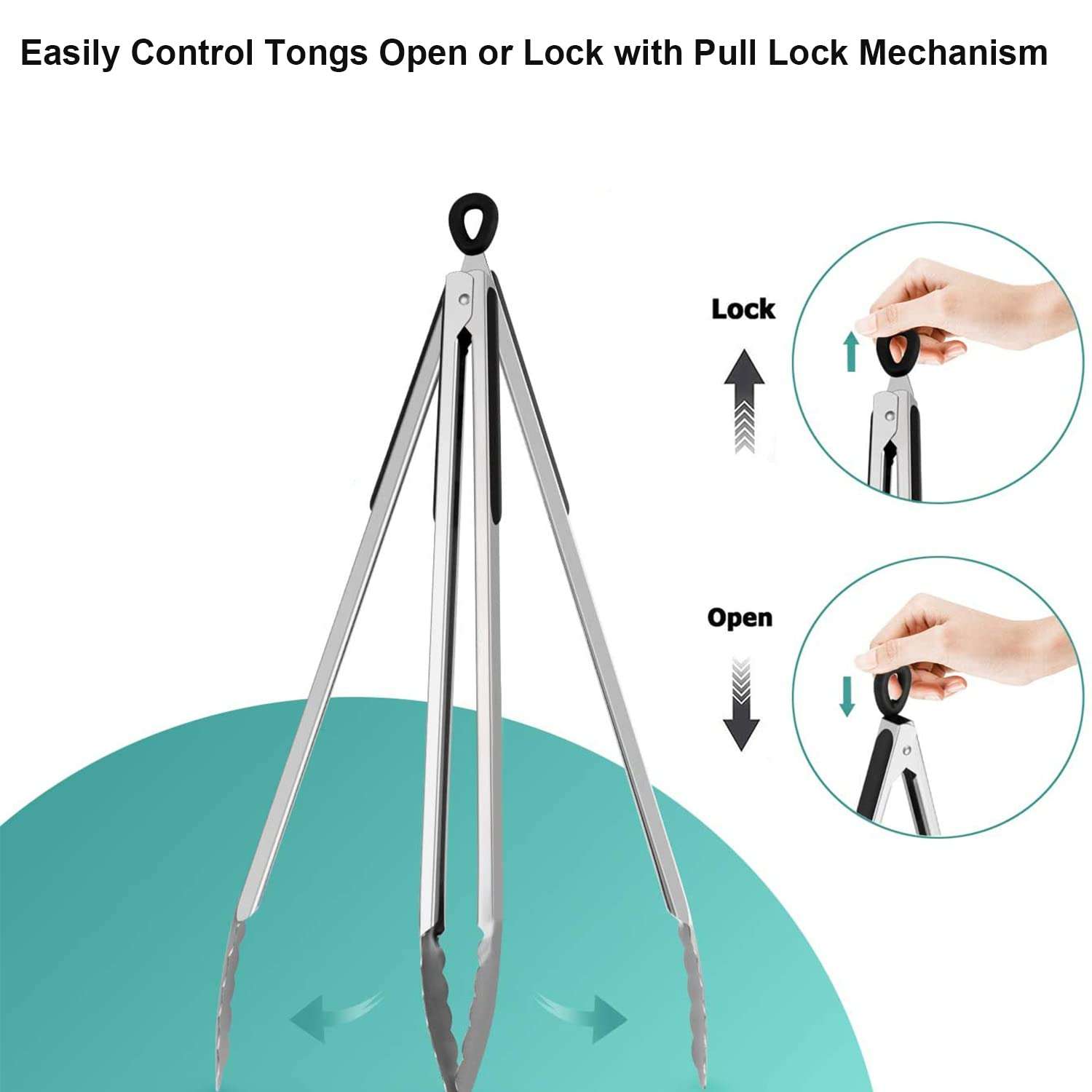 BBQ Tongs for Grilling, 17" Long Kitchen Cooking Stainless Steel Heavy Duty Locking Grill Tongs with Soft Grip Silicone Handle 2