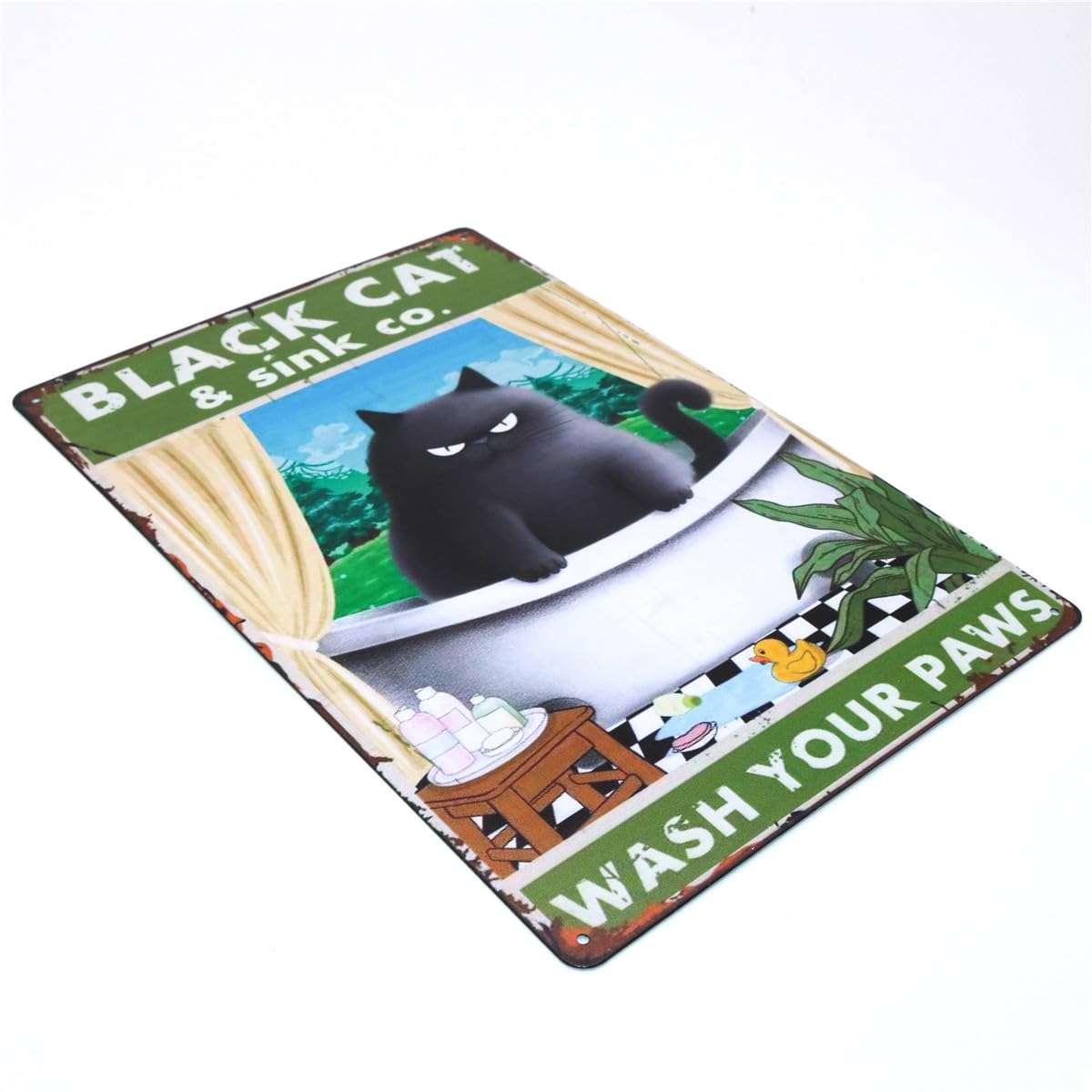 Retro Black Cat Metal Tin Signs Sink Wash Your Paws Plaque Wall Decor Vintage Funny Bathroom Signs Wall Art Accessories Gifts for Cat Lovers 12x8 Inches 5