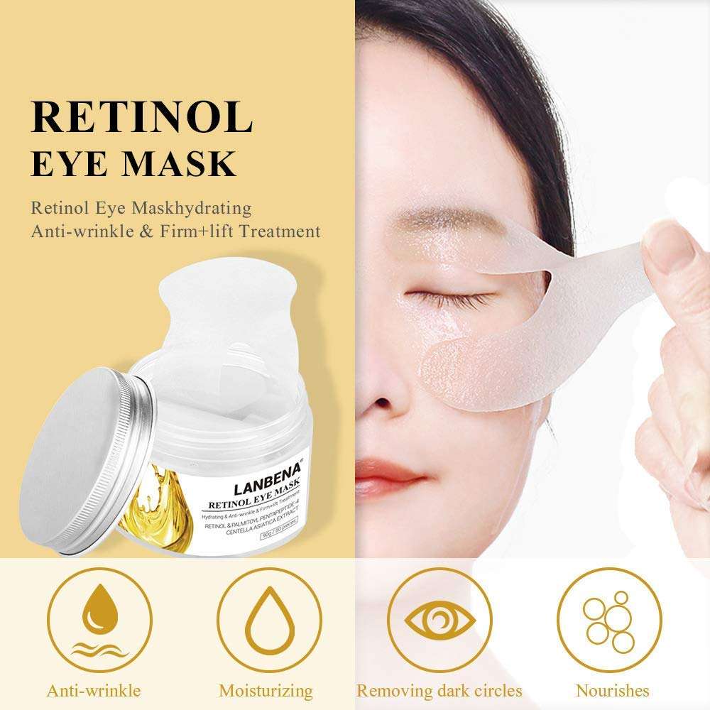 LANBENA Eye Mask Sheet Hyaluronic Acid Eye Serum Patches Vitamin C Pad for Reduces Dark Circles Bags and Eye Lines Repair Skin Nourish Firming Skin (90g/50 pieces) (Gold) 2