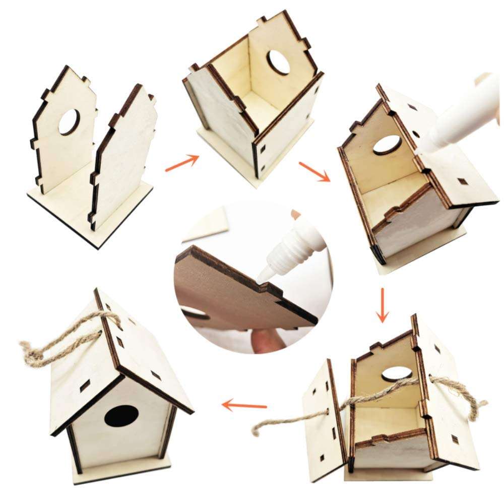 DEUXPER Wooden Bird House Building Kits for Kids Ages 4-8, 2 Pack Backyard Birdhouse DIY Art & Craft with Painting Tools for Kids & Teens, Boys & Girls 3