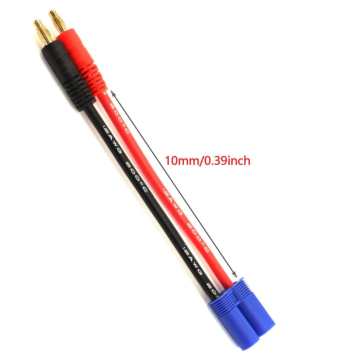 DGZZI 2pcs EC5 Male Connector to 4.0mm Banana Male Plug Lipo Battery Balance Charging Cable 12 AWG Silicone Wire Charger Cable Adapter for RC Helicopter Vehicle Toys 100mm 3