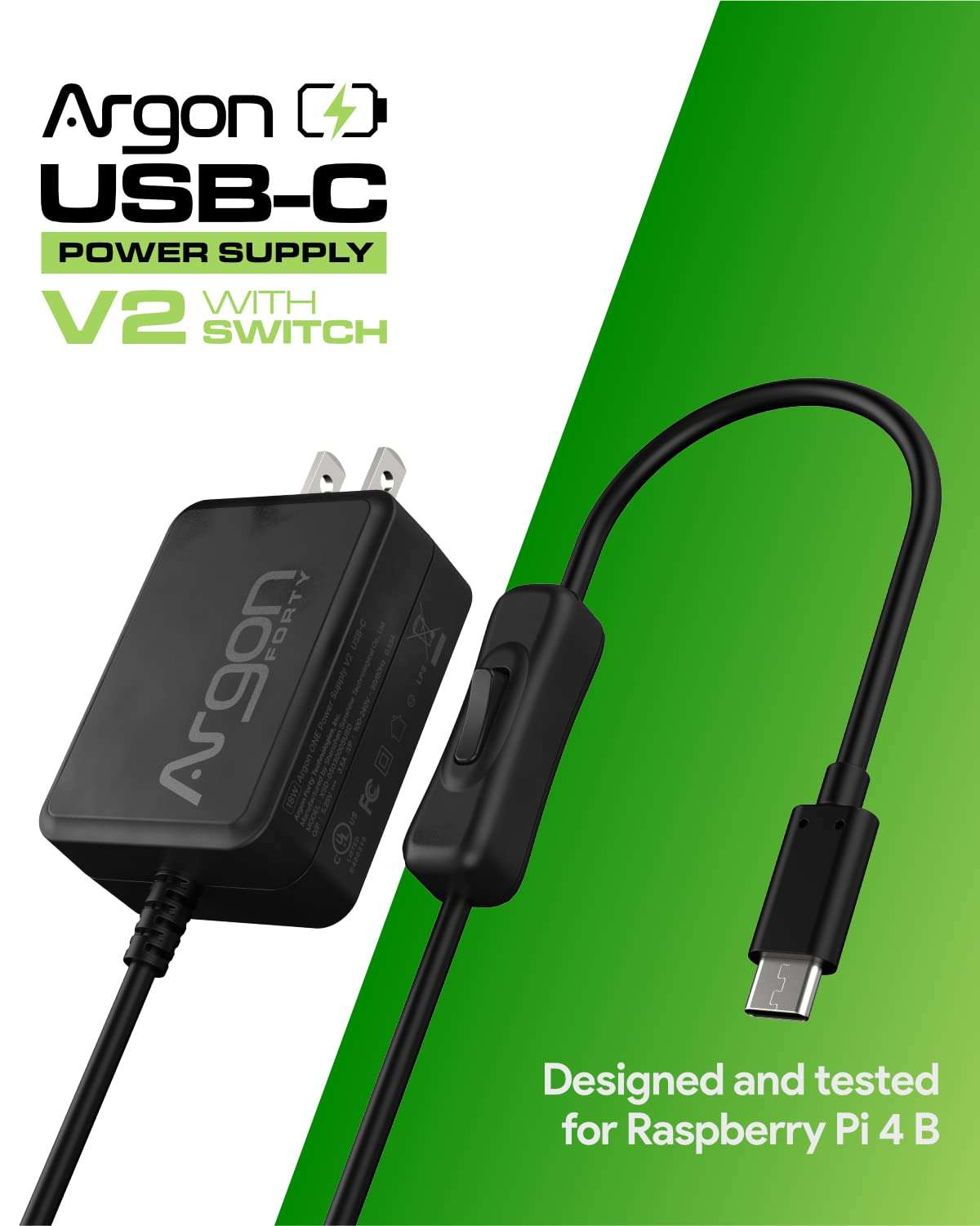 Argon USB C Power Supply with Switch | Raspberry Pi 4 Power Supply 2