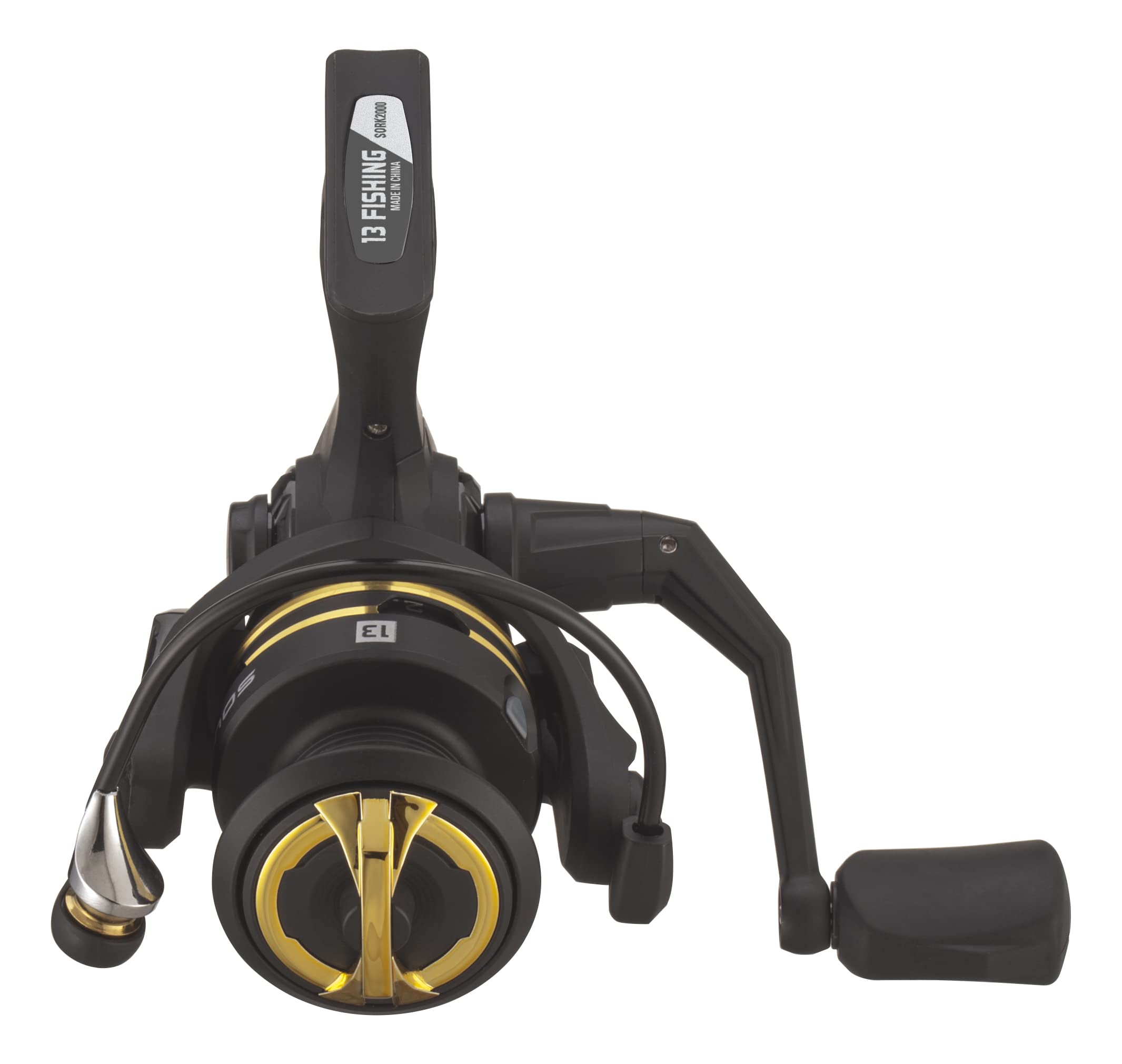13 FISHING - Source R Spinning Reel - 5.2:1 Gear Ratio - 4.0 Size (Fresh) - SORR-5.2-4.0-CP,Black/Gold 4