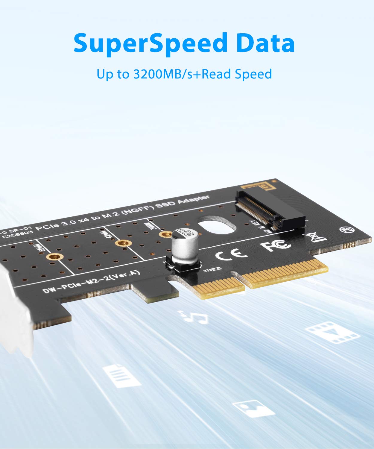 QNINE NVME PCIe Adapter, M.2 PCIe NVMe SSD M Key to PCI Express 3.0 x2 Expansion Card with Low Profile Bracket for PC Desktop 3