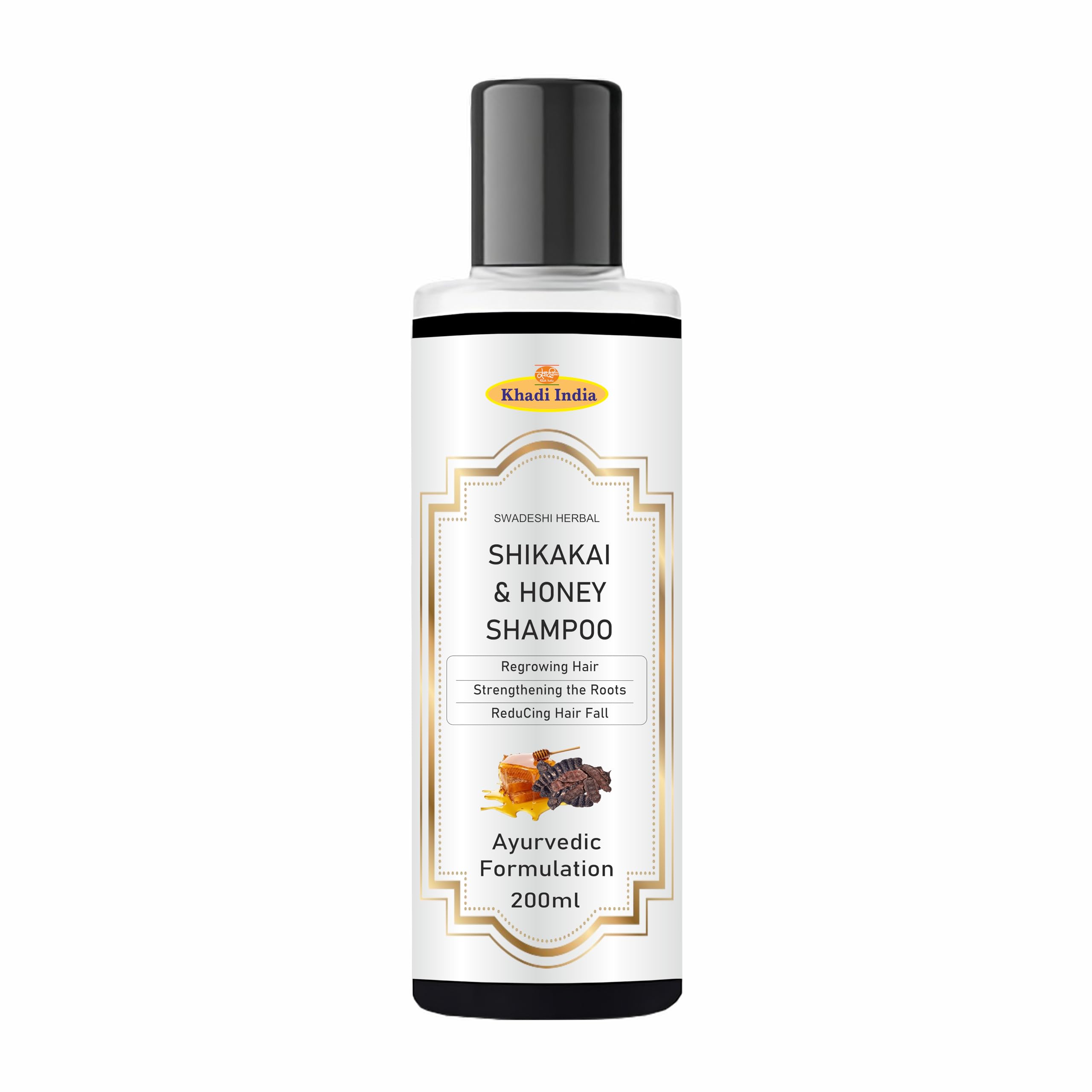Khadi Shikakai & Honey Shampoo – 100% Herbal Cleanser for Smooth, Nourished Hair – Strengthens Roots & Reduces Hair Fall – Sulfate-Free, Paraben-Free – 200ml