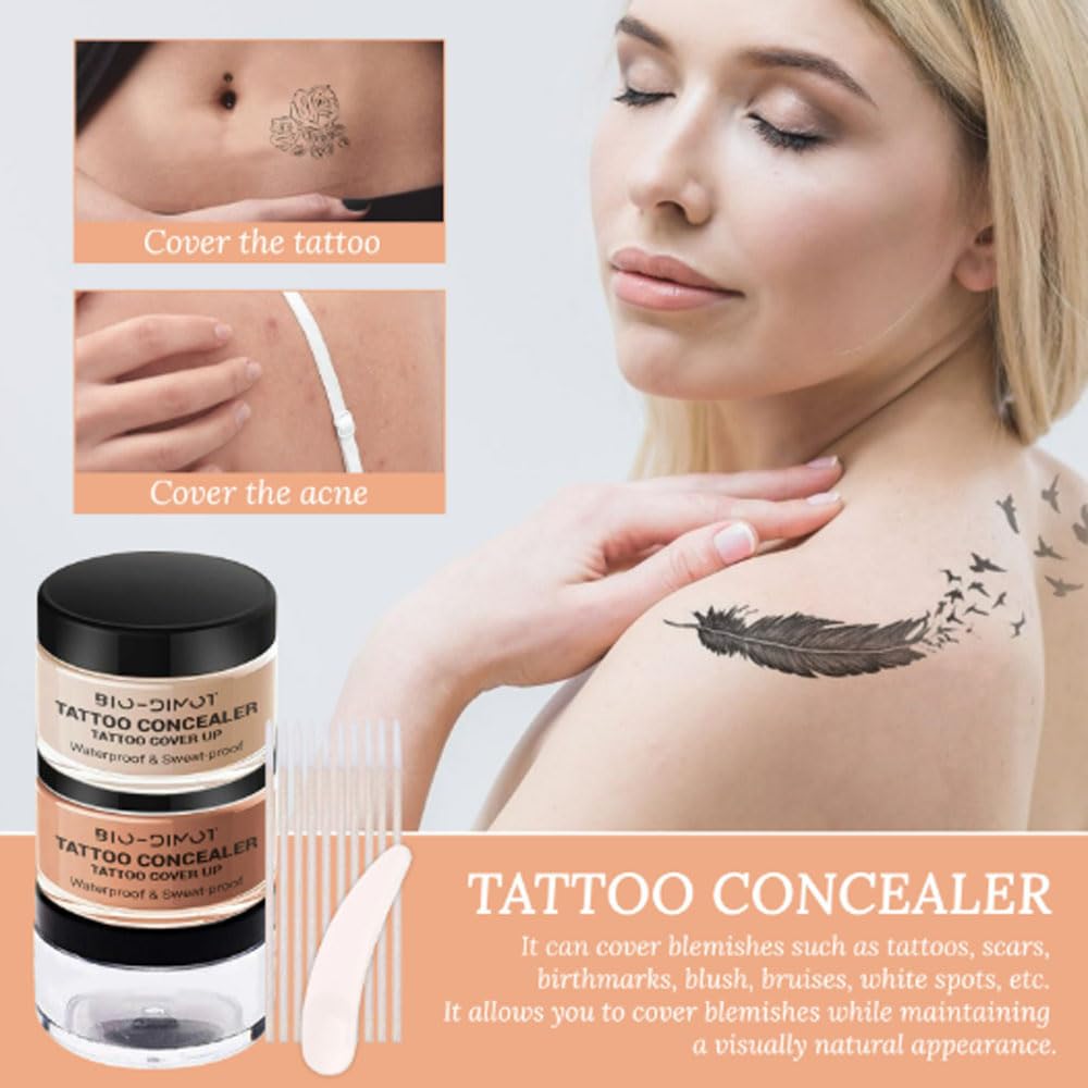 Tattoo Cover Up, Waterproof Concealer Makeup Cream, Skin Concealer Set for Tattoos/Scars/Birthmarks/Dark Spots/White Spots, Suitable for Both Men and Women-2 Color 4
