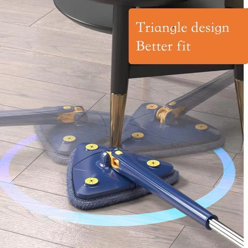 MY TRIO 360° Rotatable Adjustable Triangle Multifunctional Cleaning Mop || Stainless Steel Long Handle Push-Pull Squeezing Cleaning Mop || Dry & Wet Mop for Floor || Aluminum || Multicolour || 3