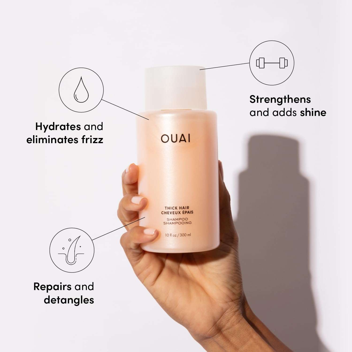 OUAI Thick Shampoo and Conditioner Set - Sulfate Free Shampoo and Conditioner for Thick Hair - Made with Keratin, Marshmallow Root, Shea Butter & Avocado Oil - Free of Parabens & Phthalates (10 Fl Oz) 3