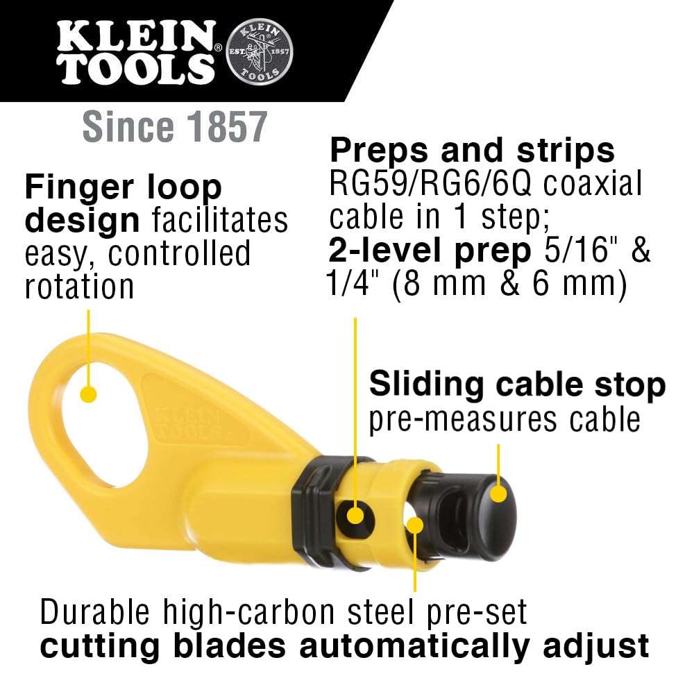 Klein Tools 80163 Coaxial Cable Crimping Set with VDV Compression Crimper, Radial Stripper and 10 Universal Compression F-Connectors 3