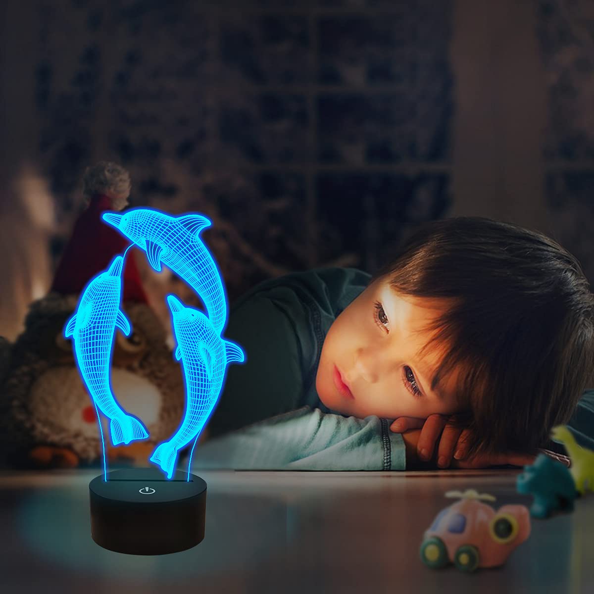 Night Light for Kids Ocean Dolphin 3D Night Light Porpoise Bedside Lamp 7 Color Changing Xmas Halloween Birthday Gift for Child Baby Boy 4