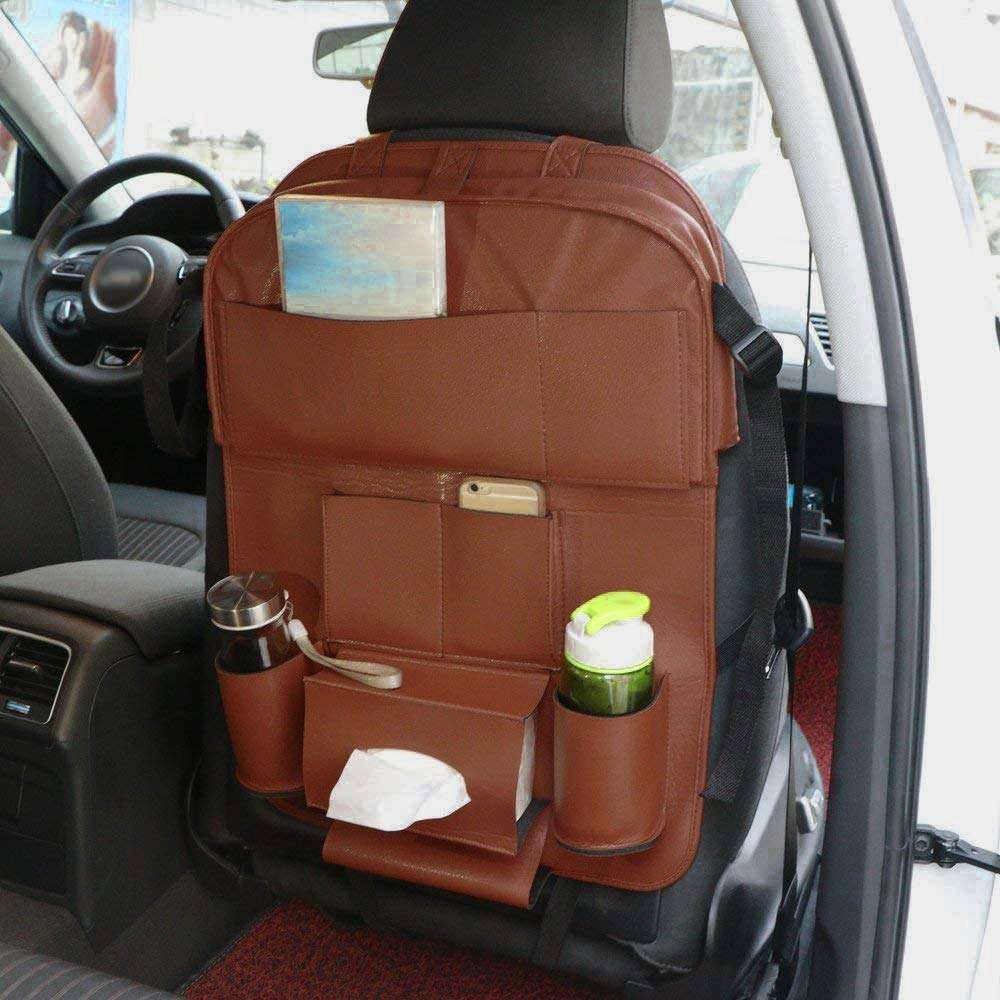 Oshotto Car Backseat Storage Organizer Phone Holder,Multi-Pocket for Bottles, Tissue Boxes,Kids Toy Storage and Great Travel Accessory Compatible with Tata Indigo (Brown) 5