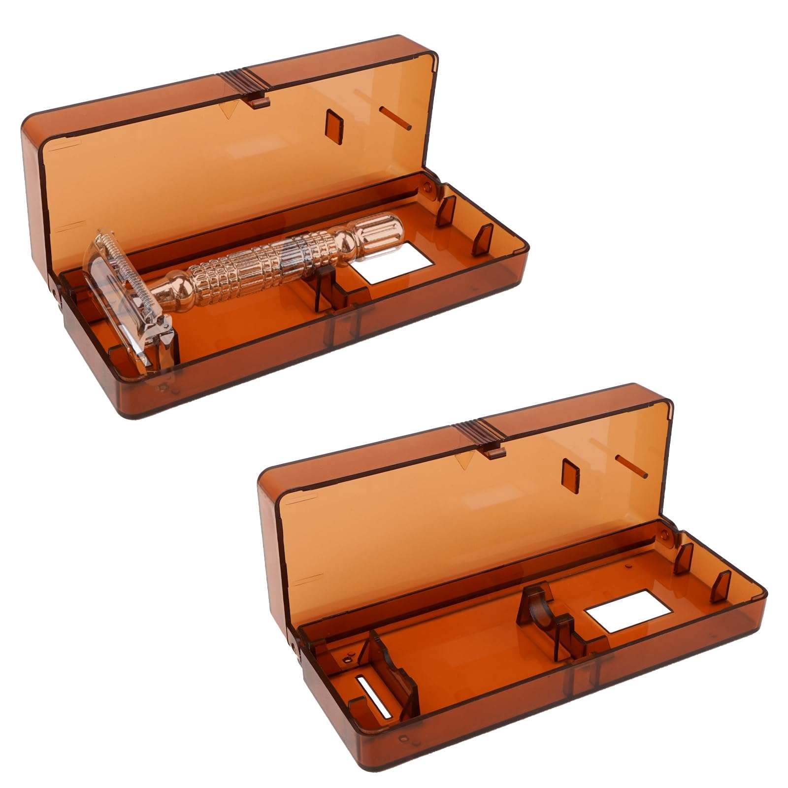 Linkidea 2 Pcs Razor Holder Case, Portable Travel Razor Protector Hard Case, Manual Razor Protector Box Compatible with Vikings Blade the Chieftain, Chieftain Odin Safety Razor (Brown) 1
