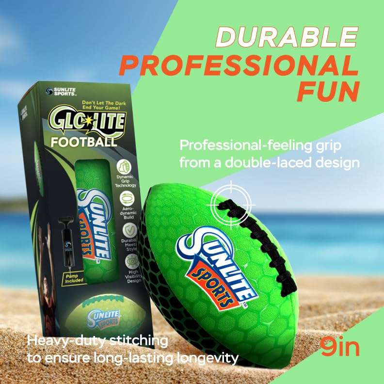 Sunlite Sports Glow in The Dark Waterproof Football, Light Up at Night Outdoor Play, Pool Beach Lake Park Water Toy, for Kids Children Teens Adults 4