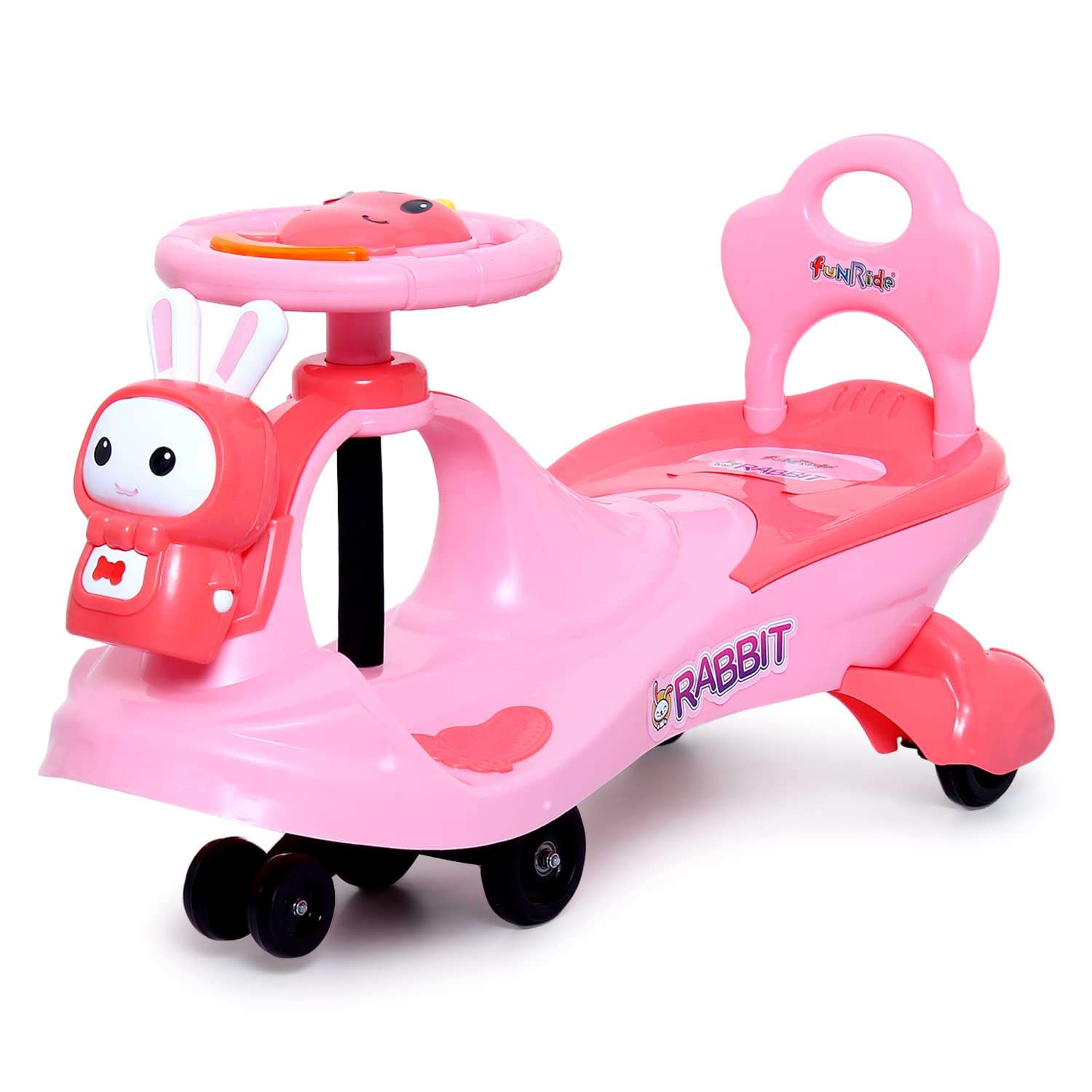 Fun Ride Boy's and Girl's FunRide Bunny Swing Car Rider - Bunny Rabbit Twist and Swing Magic On for Kids with Steering Music and Lights Car Ride (Age 3 Above, Weight Capacity Upto 100 Kg, Pink) 1