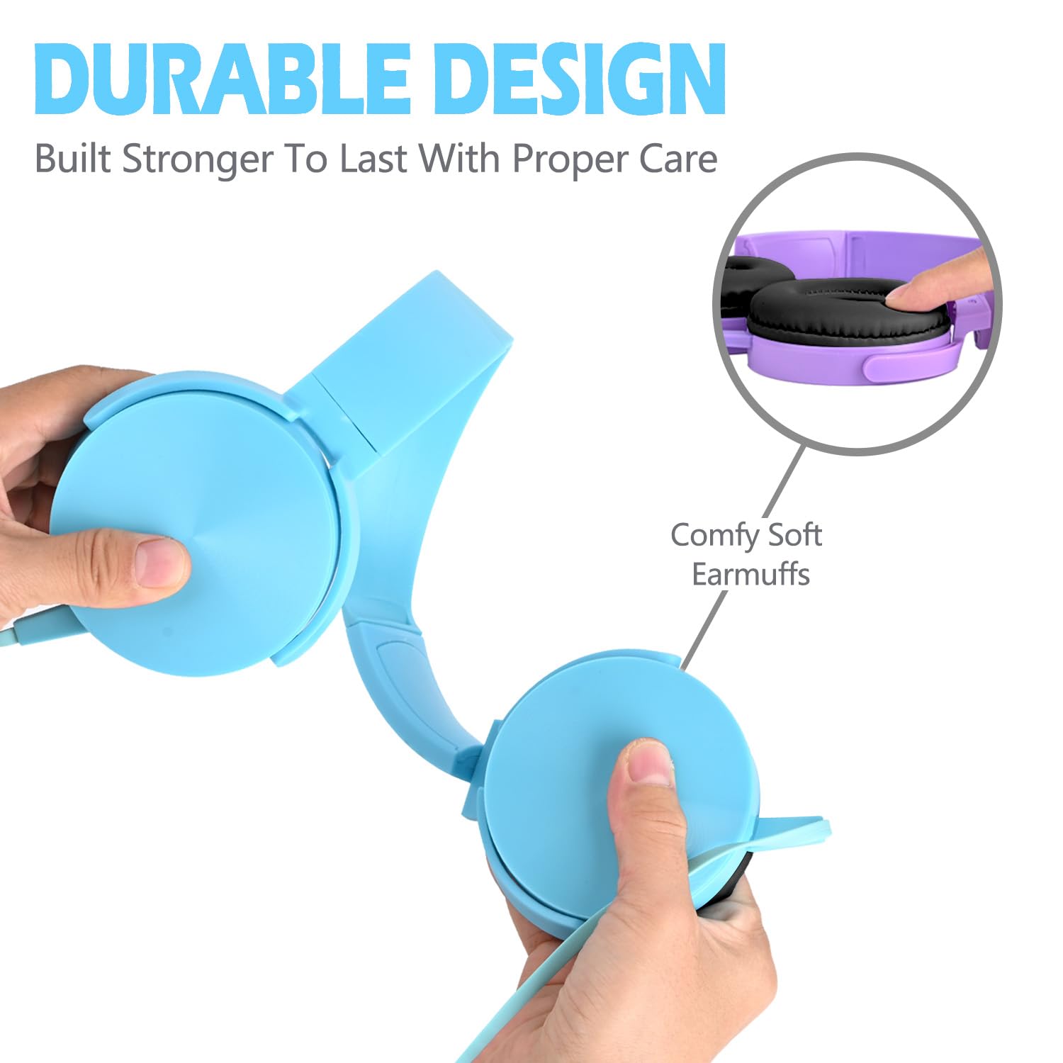 Kids Headphones 2 Pack for School Classroom, Wired Durable Earphones Class Set for Students Children Toddler Teens Boys Girls and Adult (HY450, Light Blue+Purple) 5