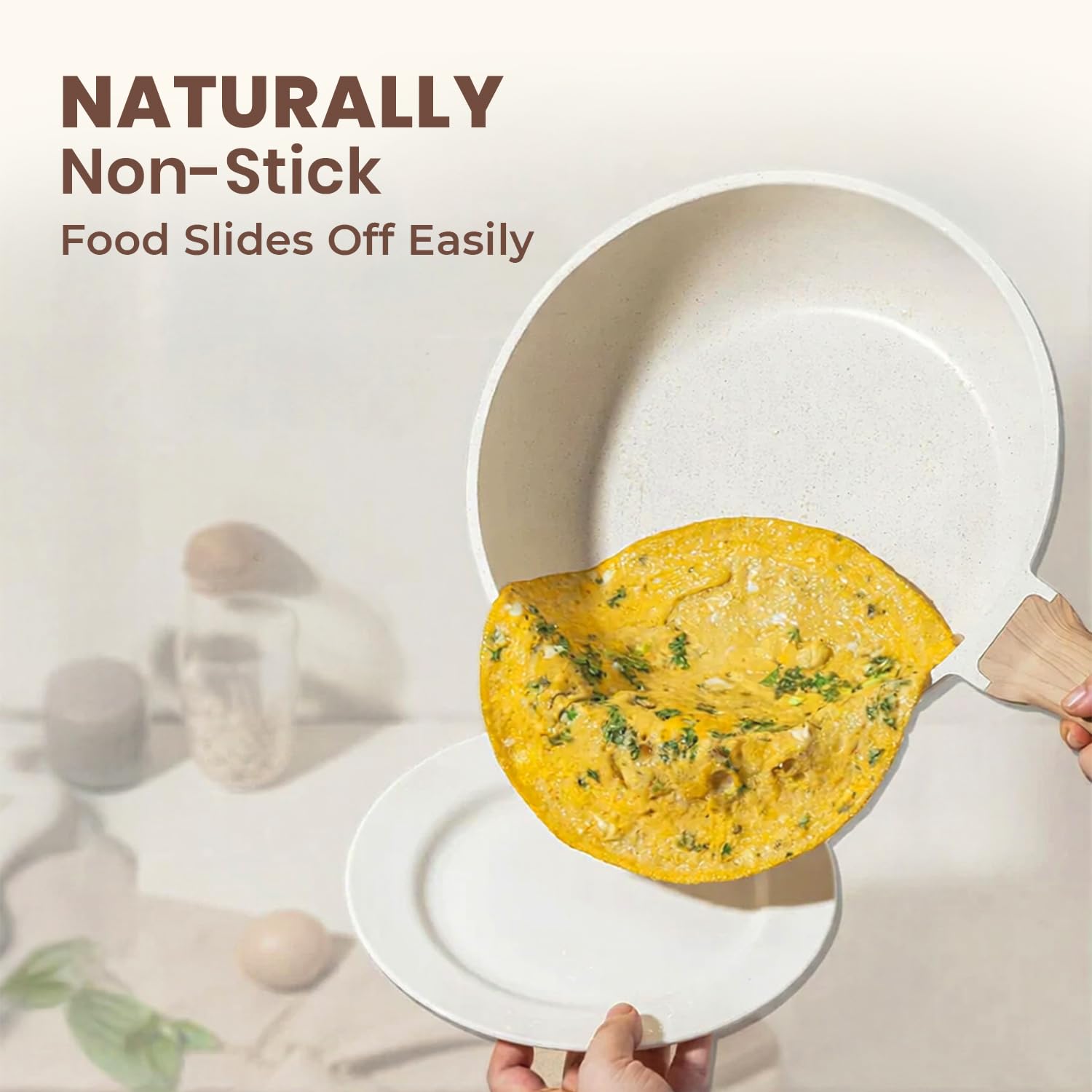 Homero Non Stick Maifan Frying Pan with Lid, Non Stick Pan with Non-Toxic Coating, Granite Skillet with Anti-Scald Handle, Omelet Pans, Egg Pan Cookware, PFOS & PFOA Free (26cm, Maifan Stone) 4