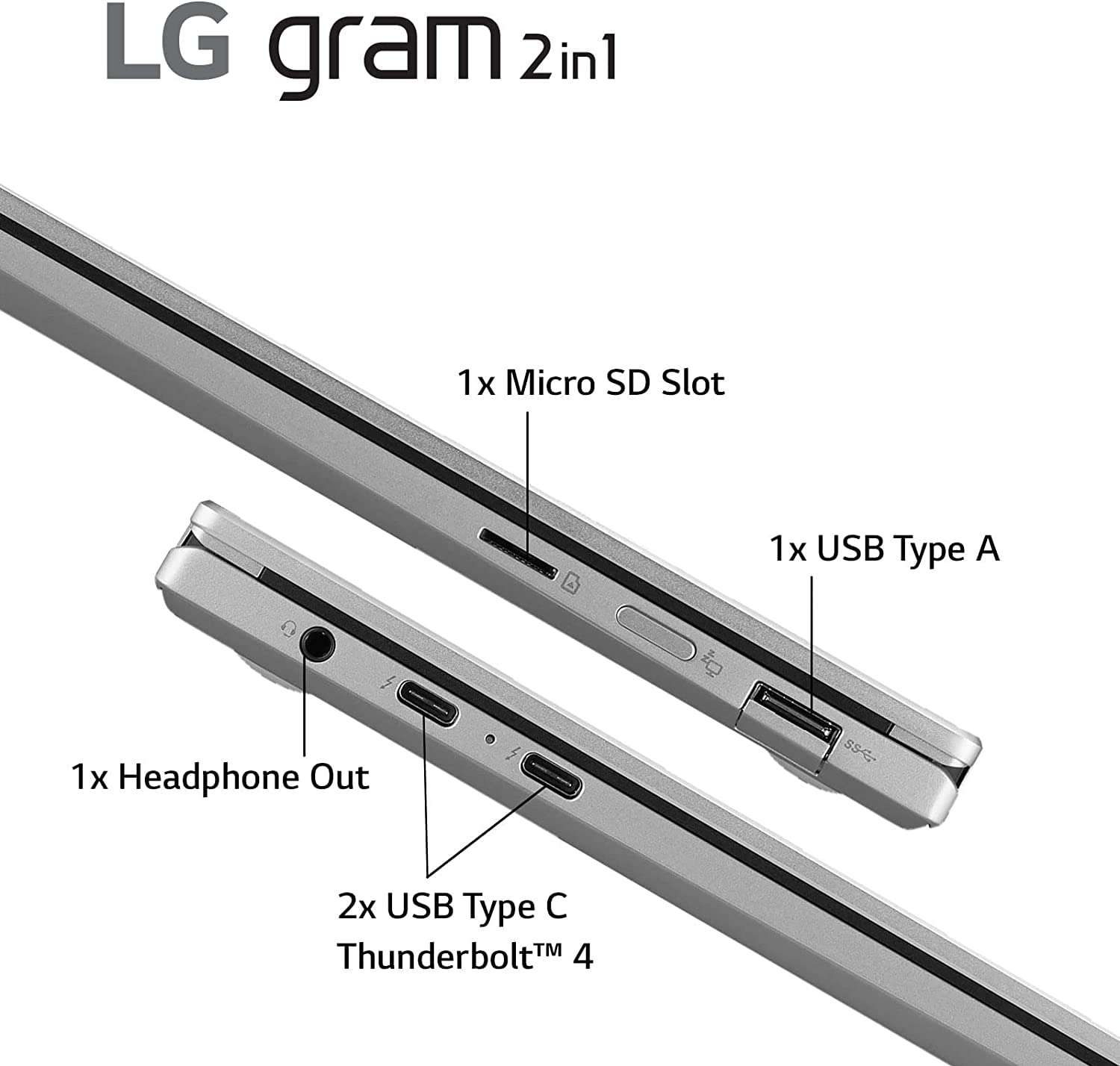 LG Gram (2022) 16T90Q-K.AAC8U1 2-in-1 Laptop 16" 2560 x 1600 IPS Display Intel Evo 12th Gen i7 1260P Processor 16GB LPDDR5 1TB NVMe SSD FHD Webcam WiFi 6E Thunderbolt 4 Windows 11 Silver 3