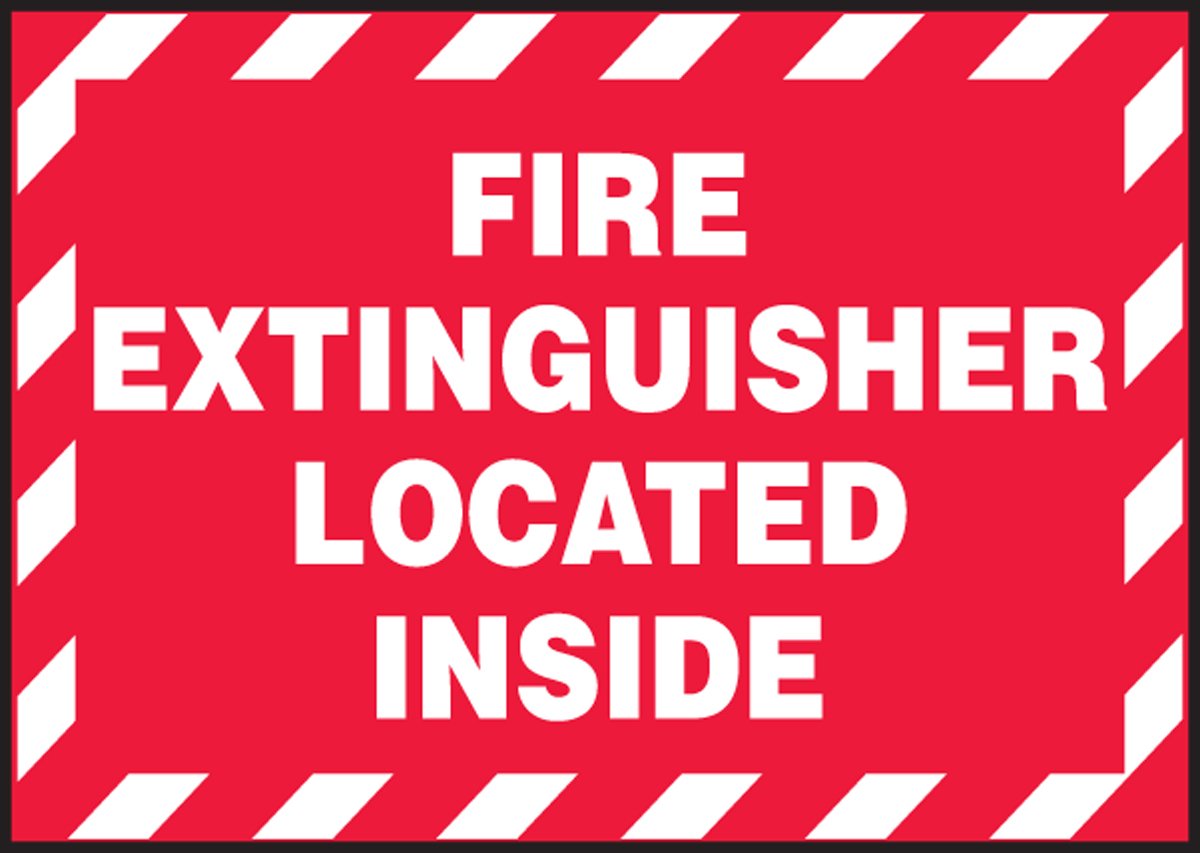Accuform Signs LVHR565XVE Safety Label, Legend "FIRE Extinguisher Located Inside", 3.5" Length x 5" Width x 0.006" Thickness, Adhesive Dura-Vinyl, White on Red