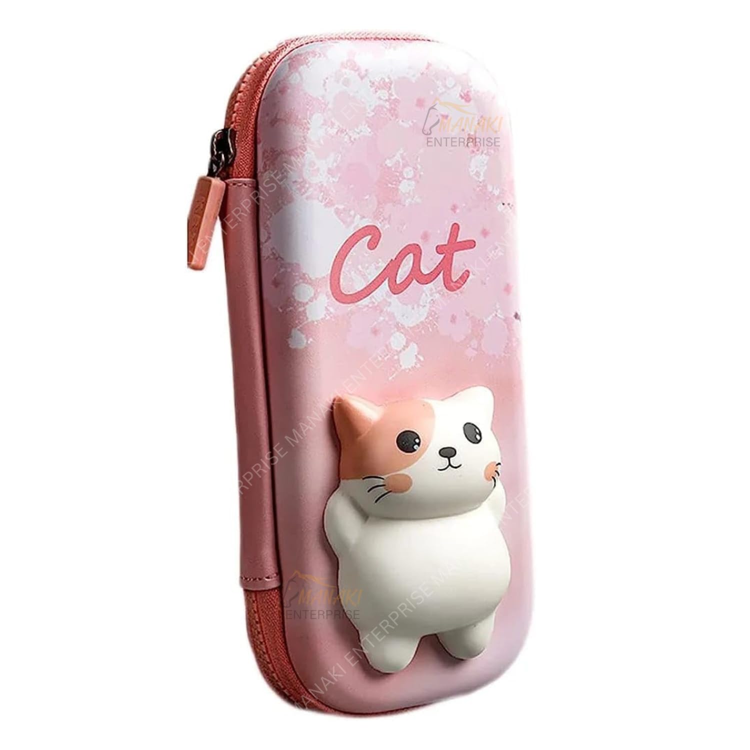MANAKI ENTERPRISE Polyester Pencil Case, Cute Cartoon Pencil Pouch, 3D Embossed Design, Novelty Pencil Case Gift For Students Kids (Cat Pink Small) 1