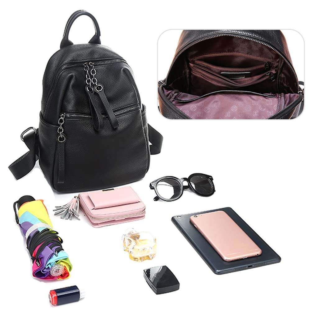 ROUROU Large Capacity Backpack for Women Multi Pocket Shoulder Bag Genuine Leather Handbag Casual Daypack Travel Purse 6