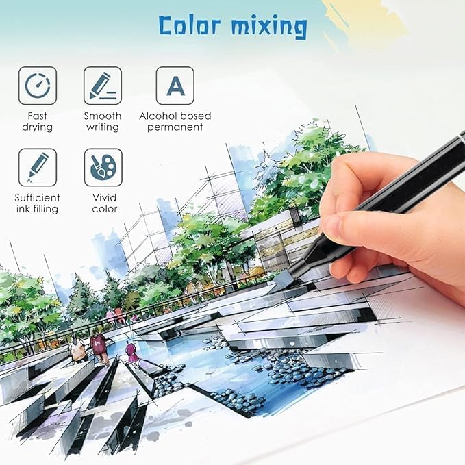 Dkriva® Dual Tip Art Markers - Colorful Brush Pens for Sketching, Painting & Calligraphy - Smooth Writing, Non-Toxic, with Carrying Case for Kids, Adults & Artists (120 PCS) 5