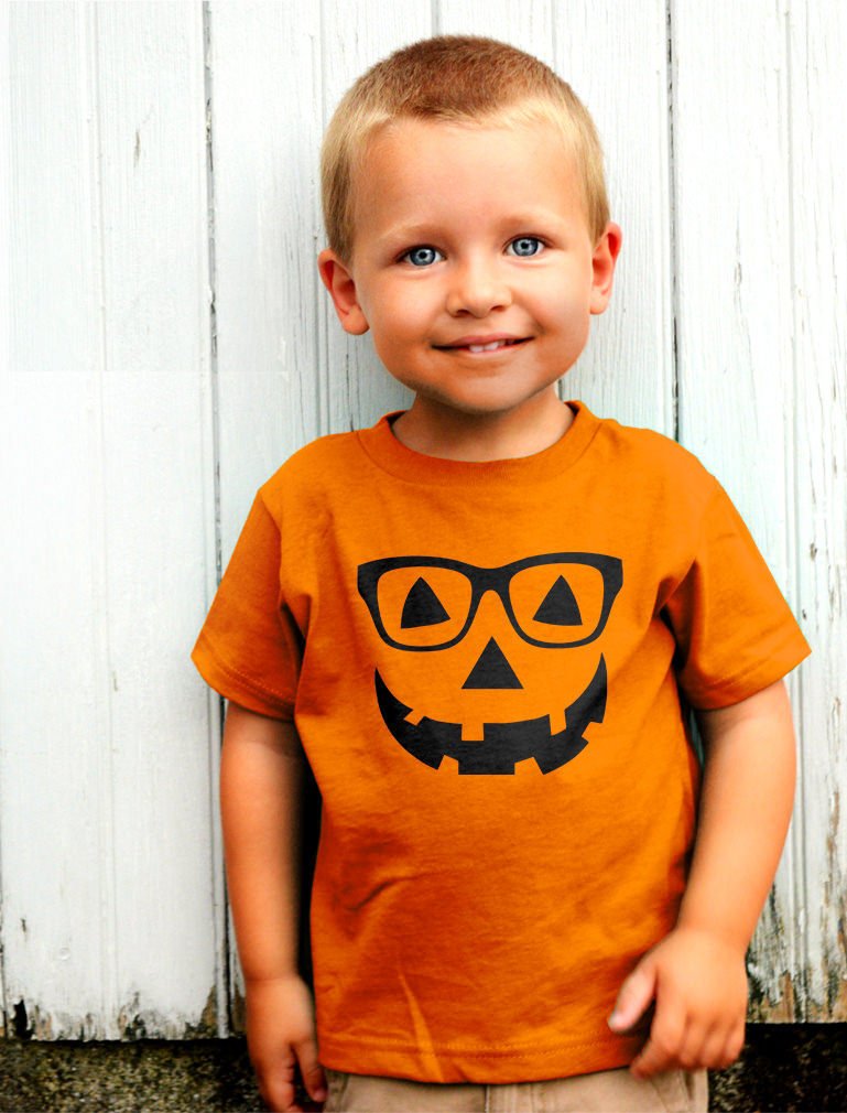Jack O' Lantern Geeky Pumpkin Face Shirt Halloween Dinosaur Toddler Infant Kids Tshirt 5/6 Orange 4