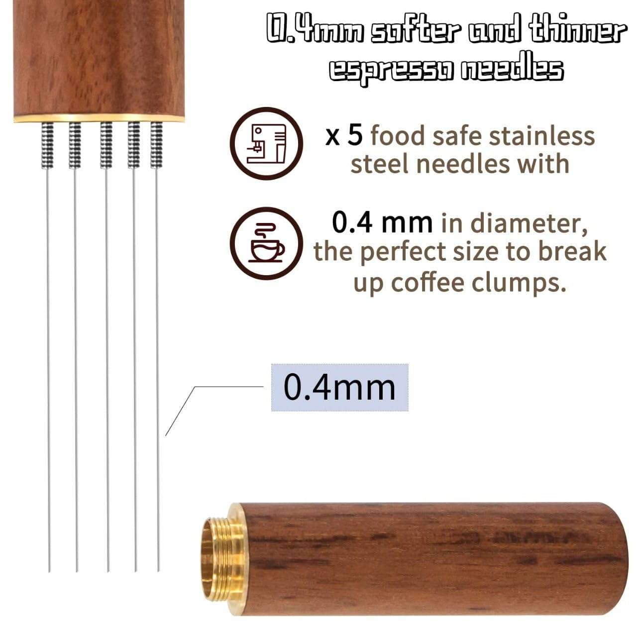 DZOPE Espresso Coffee Needle Stirrer Pin Tamper – 5 Stainless Steel Needles (0.4mm) with Natural Ebony Wooden Handle & Stand for Perfect Espresso Stirring and Distribution 5