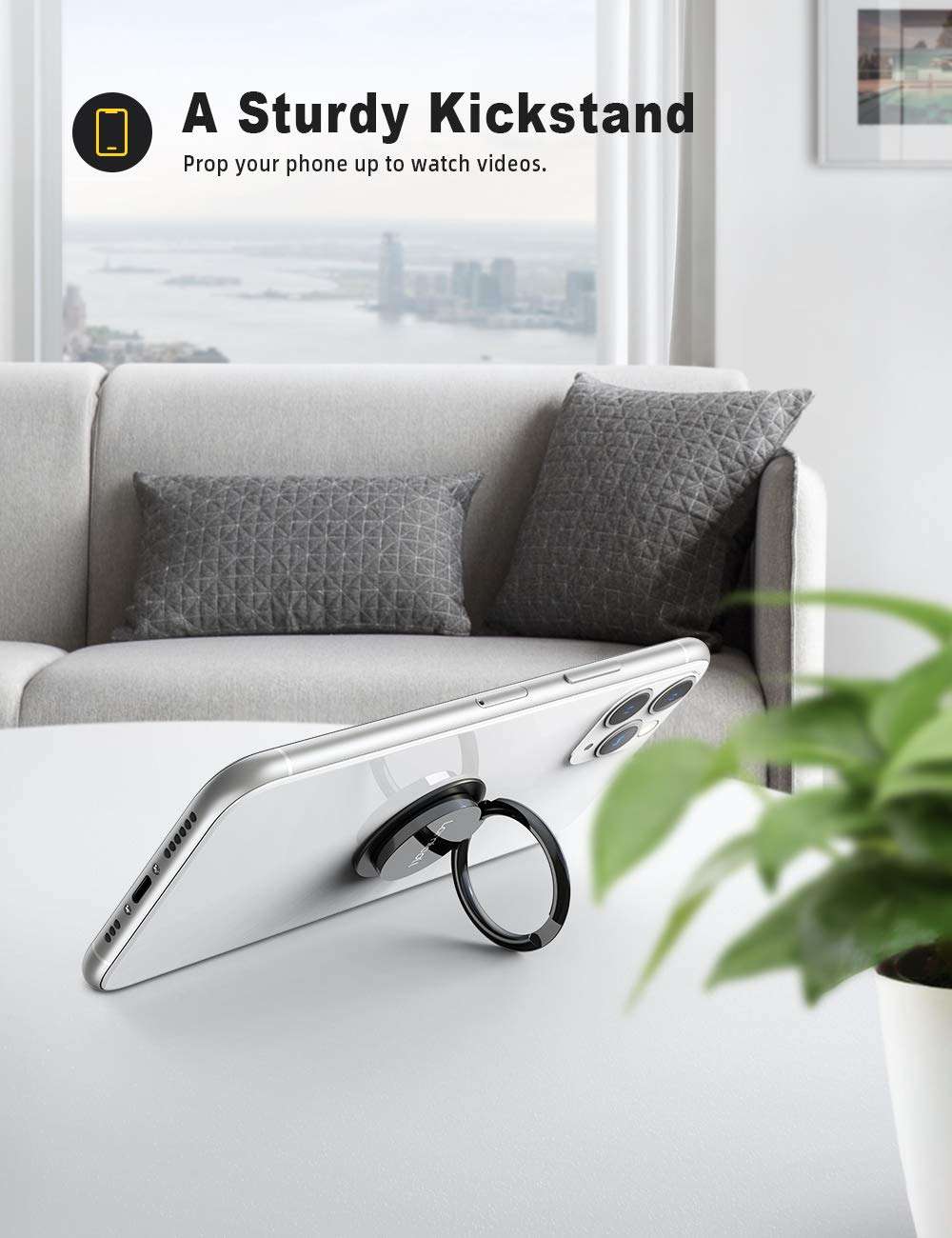 Cell Phone Finger Ring Holder - Lamicall Phone Kickstand, Metal Grip Stand for Hand Compatible with iPhone 11 Pro XS Max XR X 8 7 6 6s Plus 5s SE, Galaxy S10 S8 S9 - Small Version 2