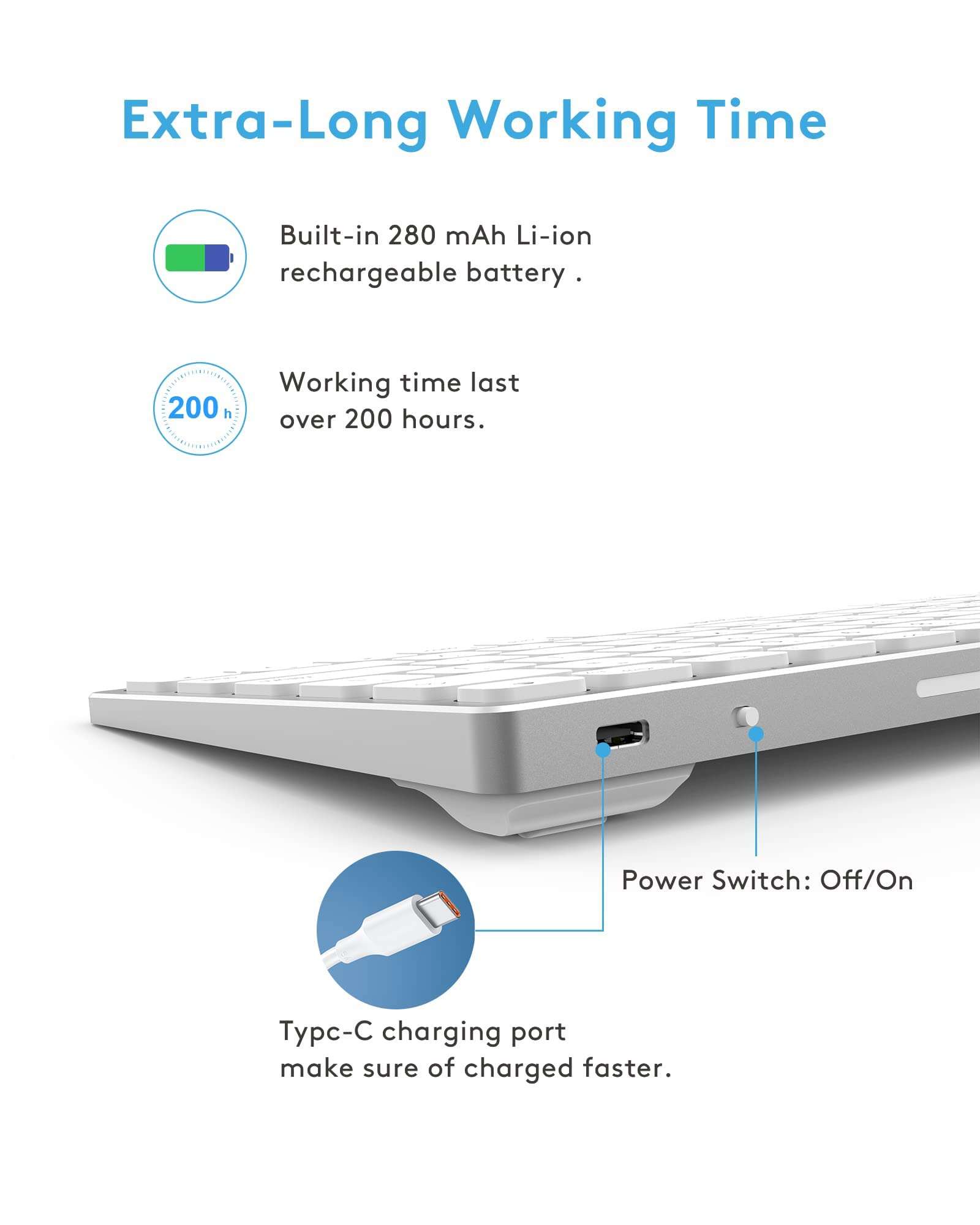 Wireless Keyboard for Apple Mac OS/iOS, Chic and Sleek All-Aluminum Housing, 78 Keys Compact Bluetooth Keyboard Rechargeable Compatible with iMac/Mac Mini/MacBook/iPad 5