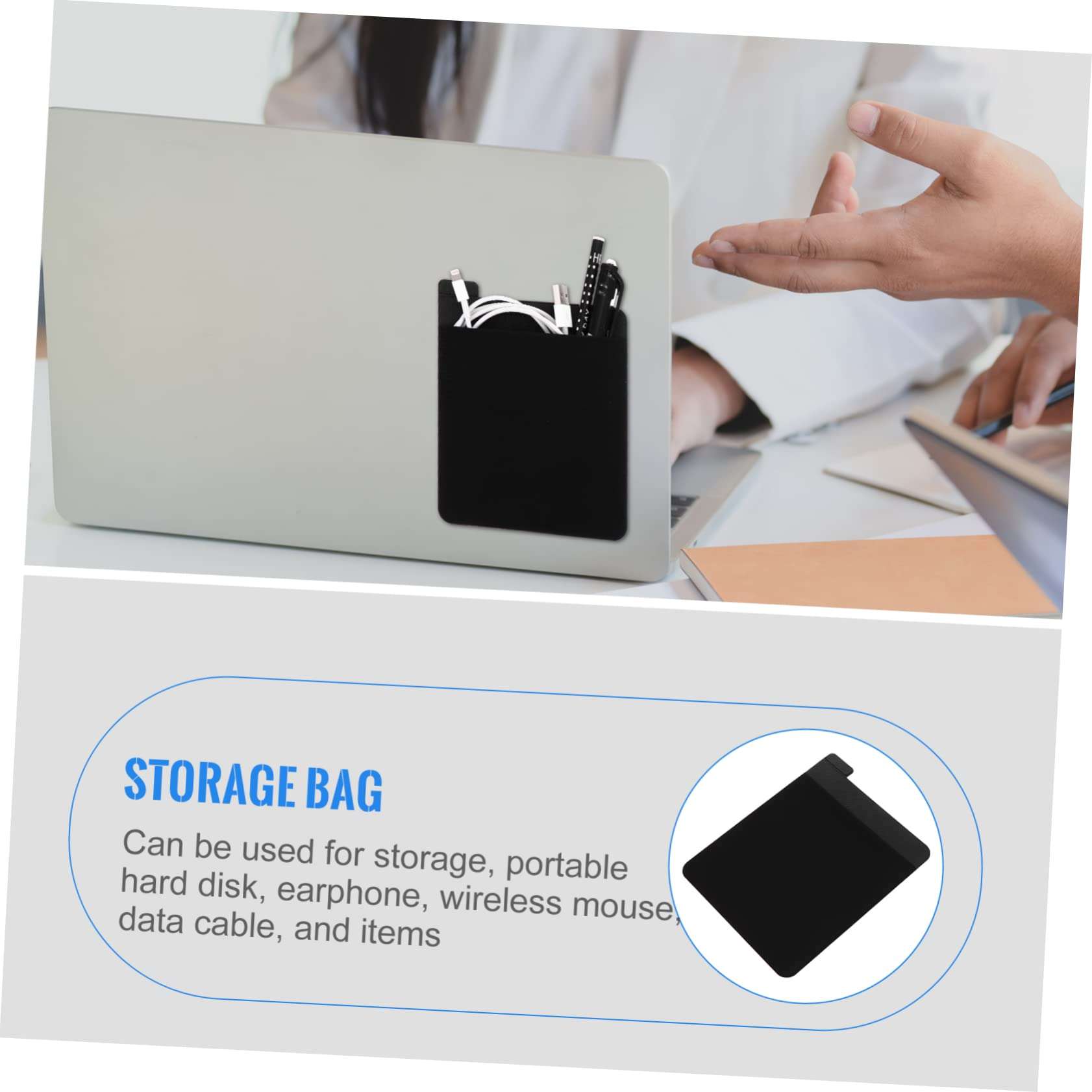 Angoily 1 PC Tablet Peripheral Storage Computer Mouse Elastic Stylus Pocket External Hard Drive for Laptop Elastic Pencil Holder Stick- on Laptop Organizer Bag Tablet Stand Black Leather 6