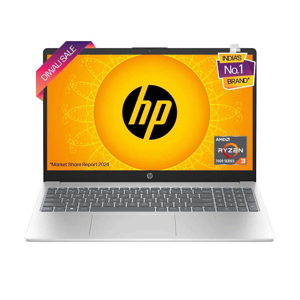 HP Laptop 15,AMD Ryzen 3 7320U 15.6-inch (39.6 cm), FHD, 8GB LPDDR5, 512GB SSD, AMD Radeon Graphics, 1080p FHD Camera TNR, (Win 11, Silver, 1.59 kg), fc0154AU 1
