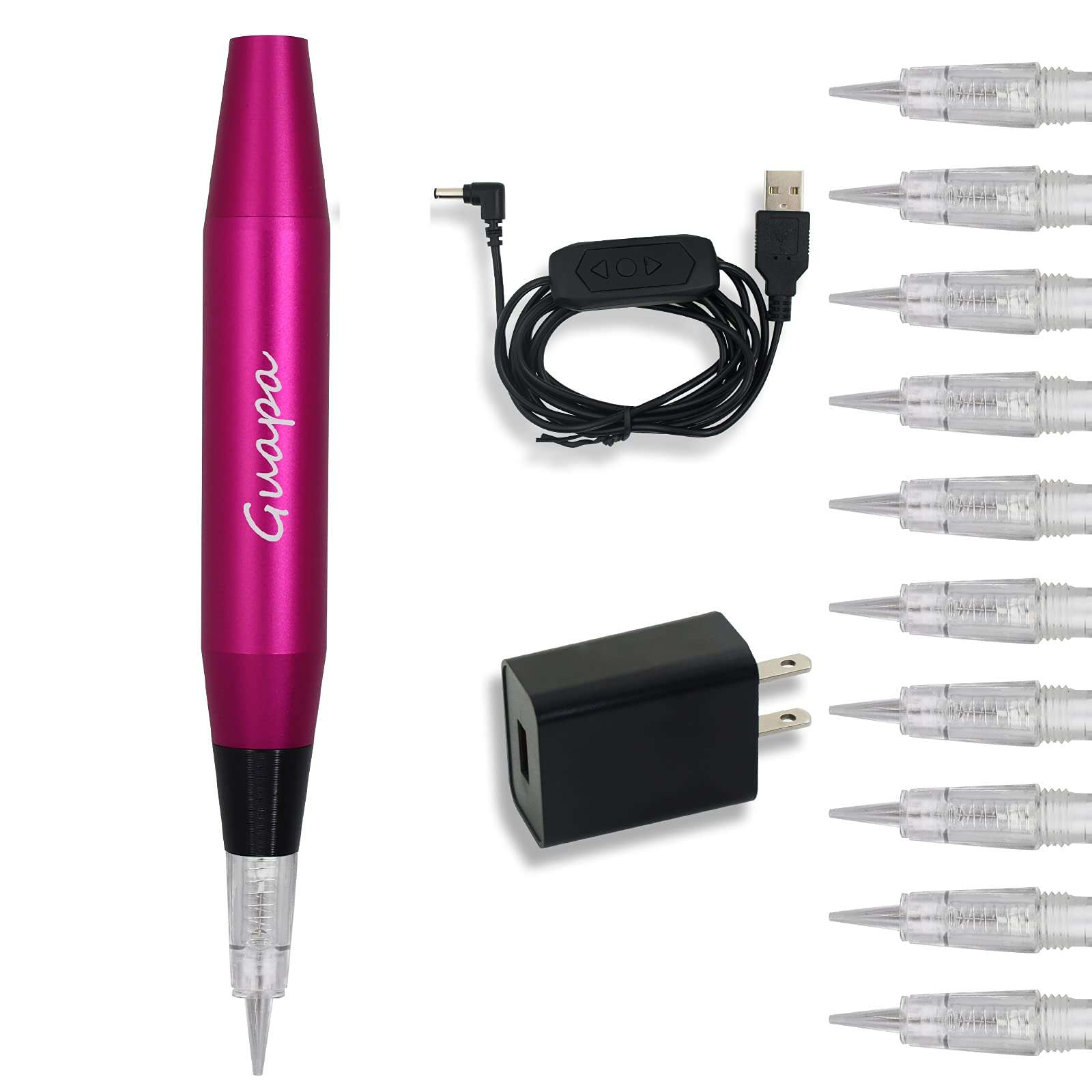 Guapa Portable Permanent Makeup Pen Machine - Lightweight, Ergonomic, Adjustable Needle Length for Professional Eyebrow, Eyeliner, Lip, and Body Art Beauty (Red) 1