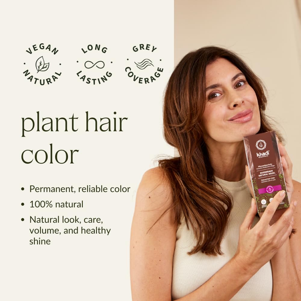 khadi NATURAL HAZEL Natural Hair Color - Hair Color for shiny to rich chocolate brown - plant hair color - 100% herbal & natural - 3.5 oz 3