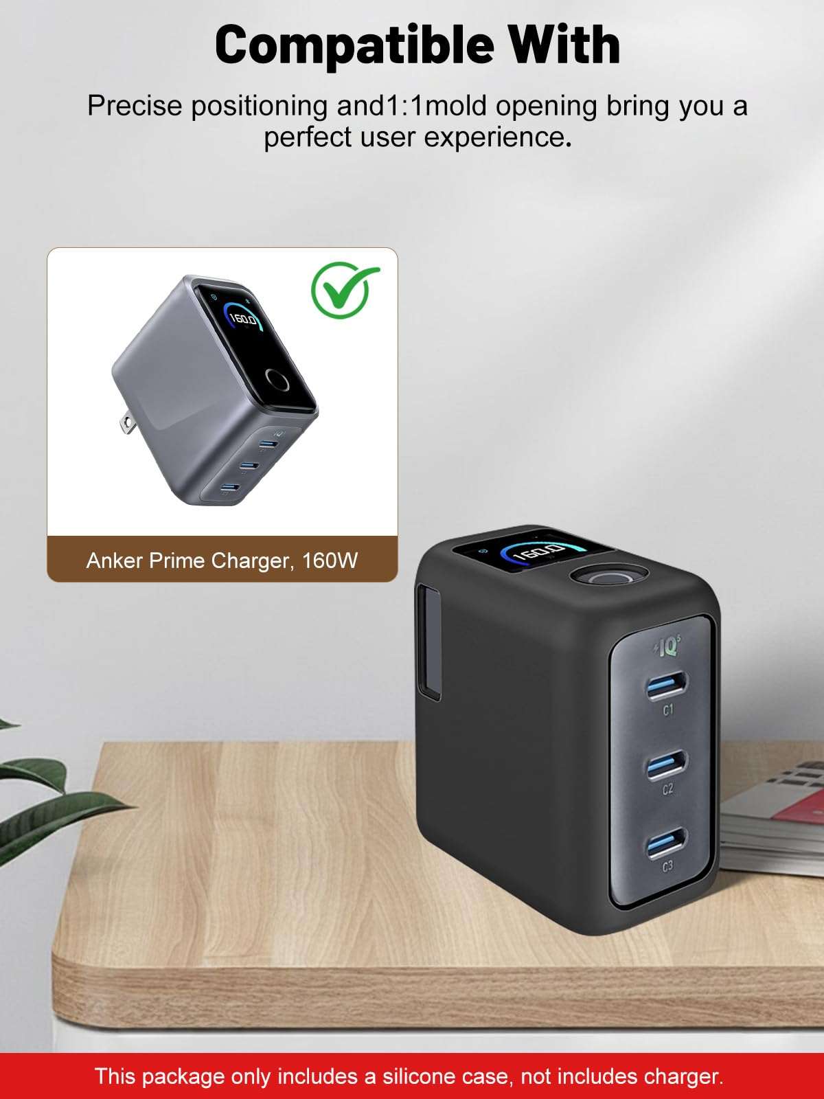 Silicone Protective Case for Anker Prime 160W USB-C Charger , Full-Body Protective Cover with Precise Cutout, Shockproof Dustproof Charging Block Protector Sleeve & Scratch-Resistant Sleeve (Black) 4