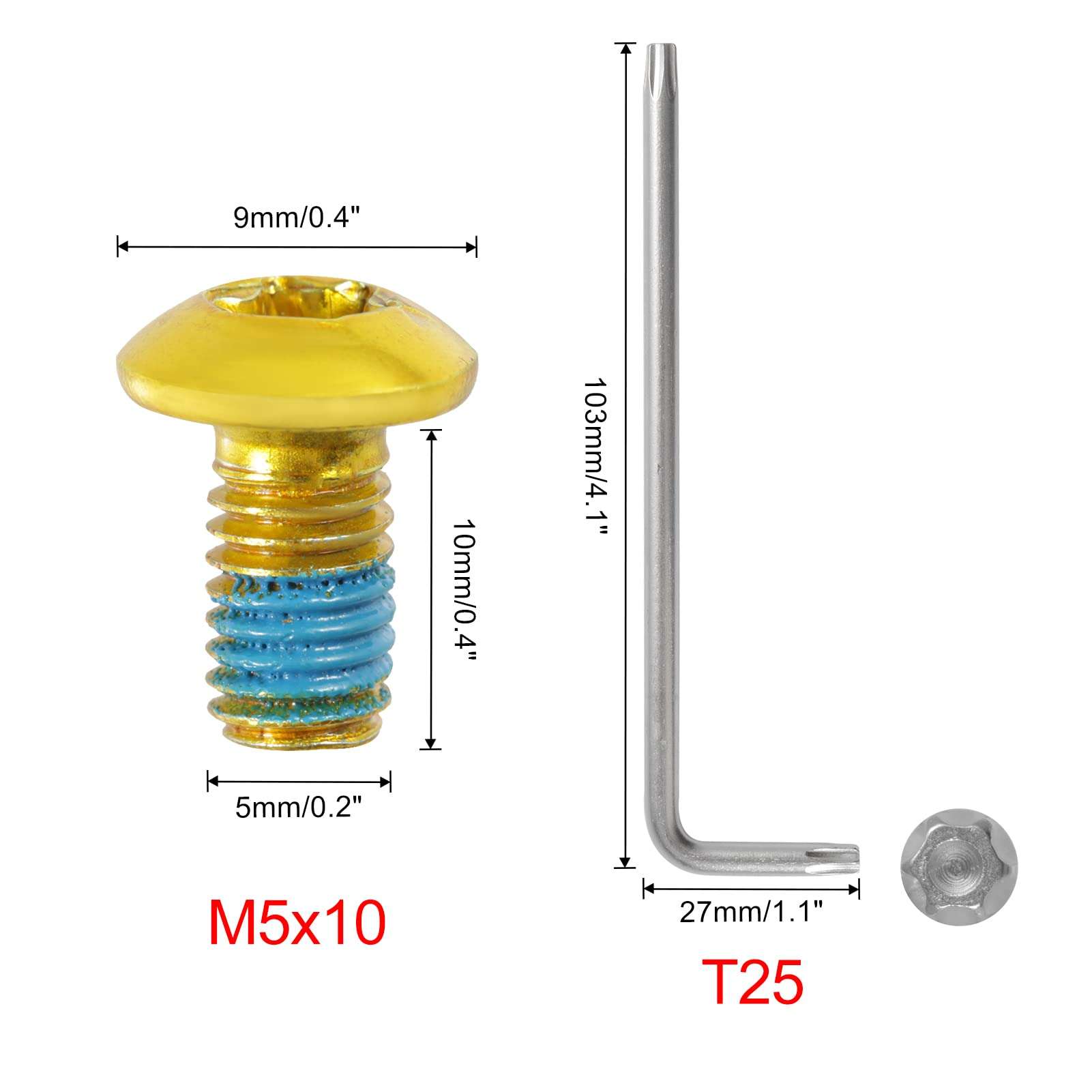 SPEEDWOX 12 Pcs Bicycle Rotor Screws, Disc Brake Rotor Bolts M5x10mm, MTB Rotor Bolts Gold with T25 Star Wrench for Road Bike 6