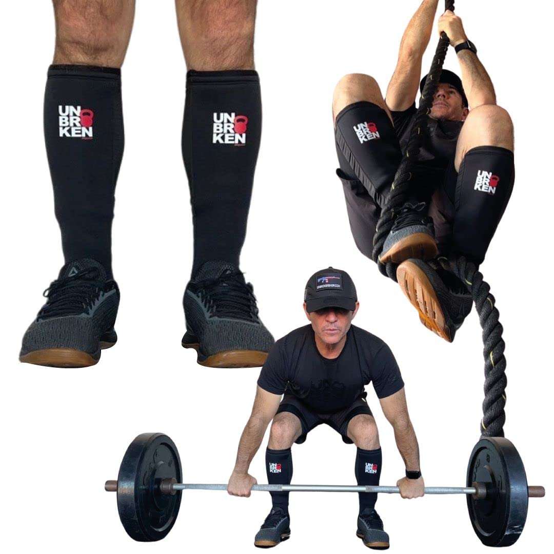 UNBROKENSHOP Cross Fit Shin Guard Calf Compression Sleeve 5mm, Weightlifting, Deadlift, Rope Climb, Box Jumps for Men and Women, A Pair (S/M) 1