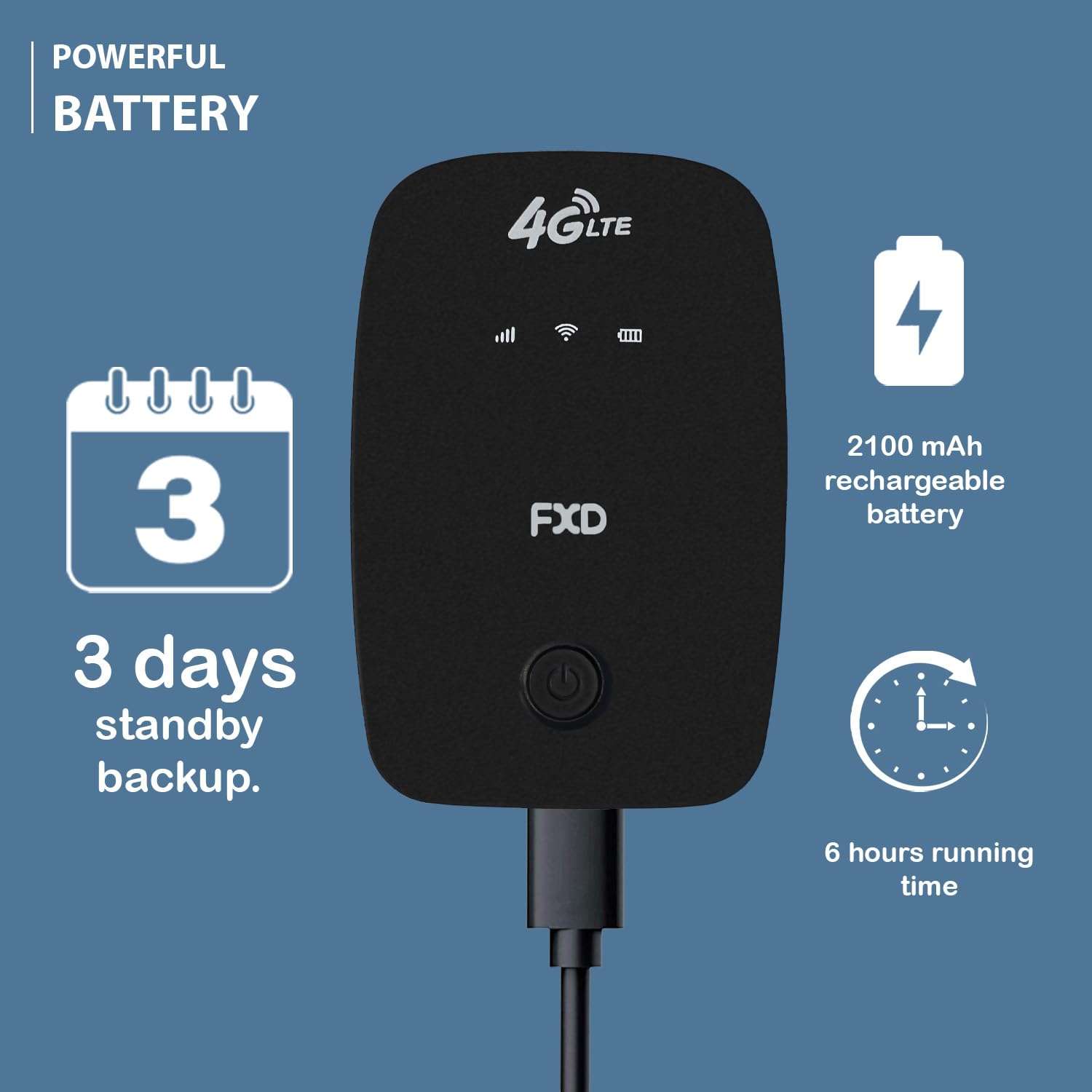 FXD 4G LTE Wireless Dongle with 150Mbps WiFi Hotspot | Multi SIM Support, Plug and Play Data Card, 2100mAh Rechargeable Battery, Portable Internet Device (Black) 6