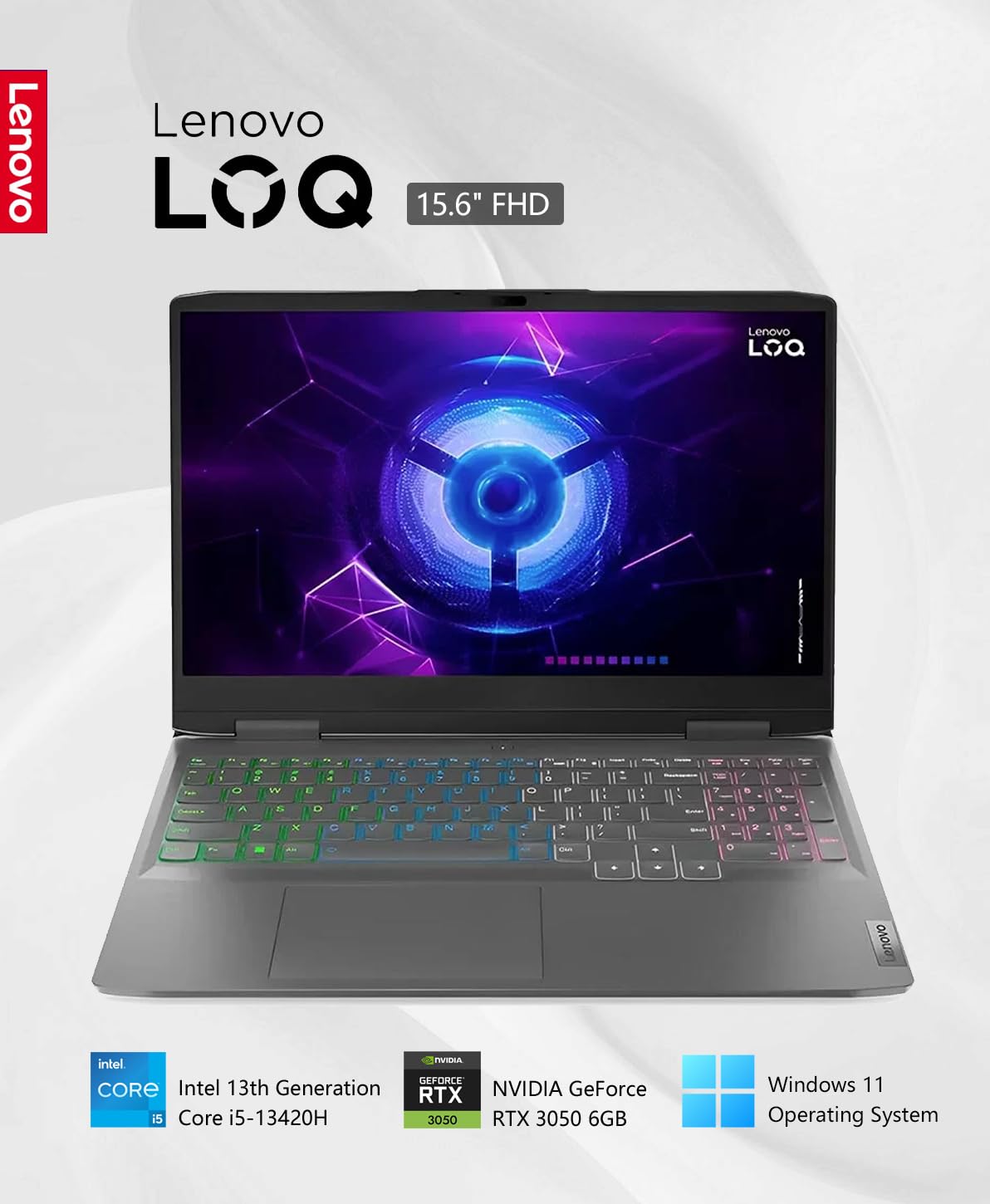 Lenovo LOQ Gaming Laptop, 15.6" FHD Display 144Hz, 16GB RAM, Intel Core i5-13420H, 8-core, 4.6GHz, 1TB Storage, NVIDIA GeForce RTX 3050, Wi-Fi 6E, Bluetooth, Storm Grey, Windows11, W/GaLiMu 2