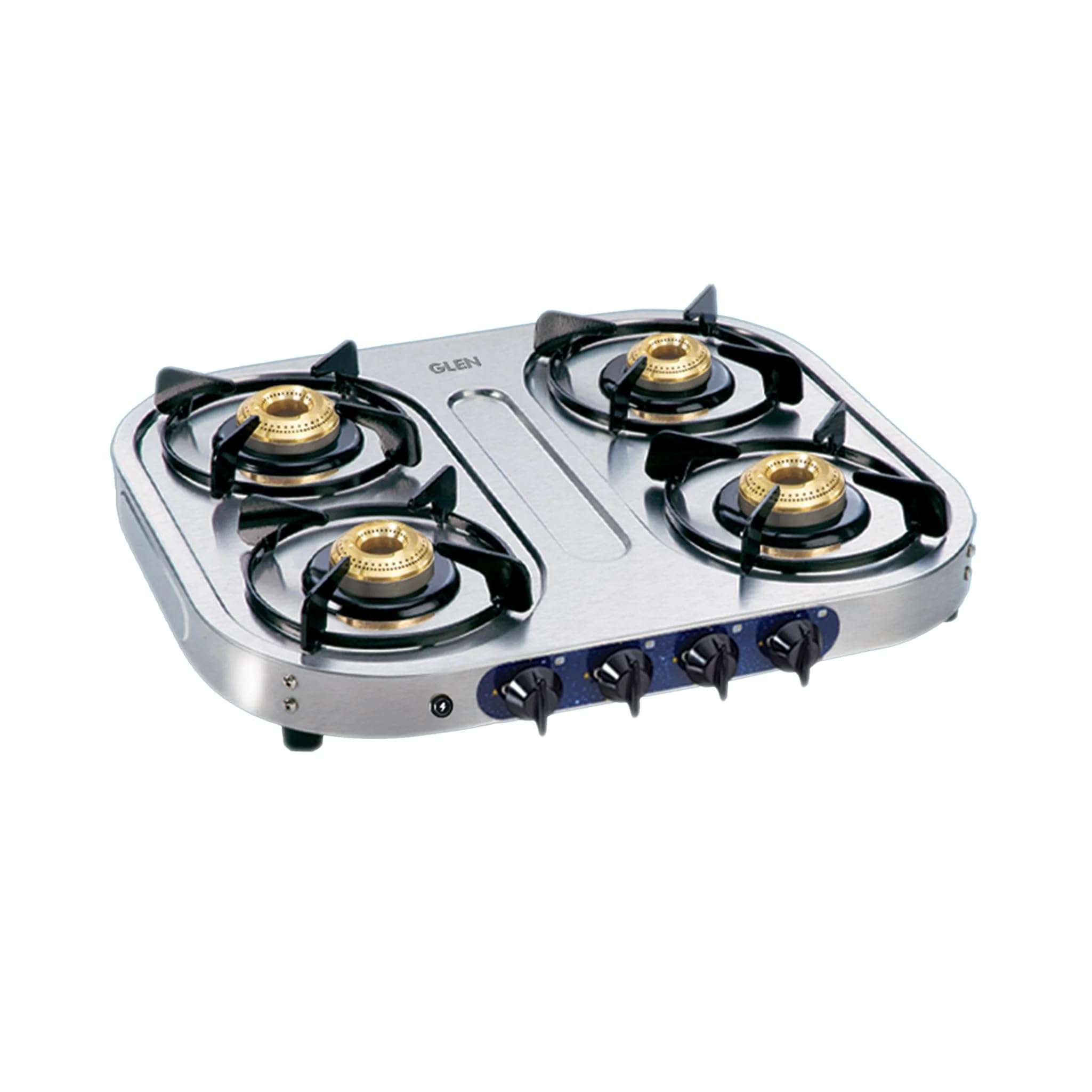 Glen 4 Burner Stainless Steel Gas Stove | 1 High Flame & 3 Brass Burners | Revolving Inlet | Auto Ignition | ISI Certified | 2-Year Warranty (1044HFBBAI) 1