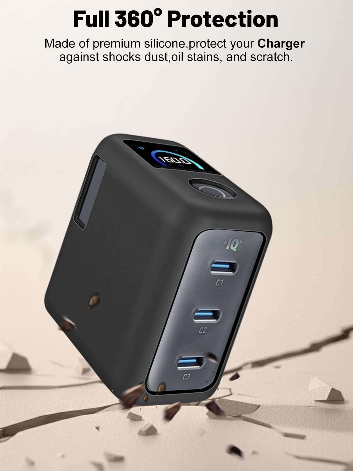 Silicone Protective Case for Anker Prime 160W USB-C Charger , Full-Body Protective Cover with Precise Cutout, Shockproof Dustproof Charging Block Protector Sleeve & Scratch-Resistant Sleeve (Black) 6