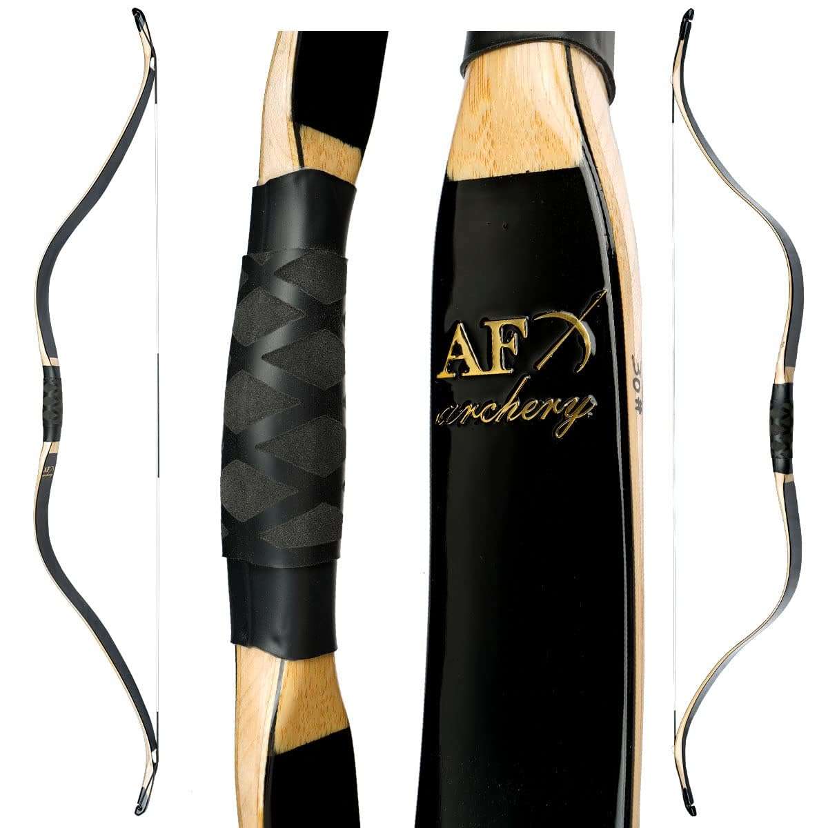 AF Archery Tatar Recurve Bow, Traditional Laminated Horse Bow for Mounted Archery and Precision Shooting, High Gloss Longbow Left Right Hand(Black, 35 lbs) 3