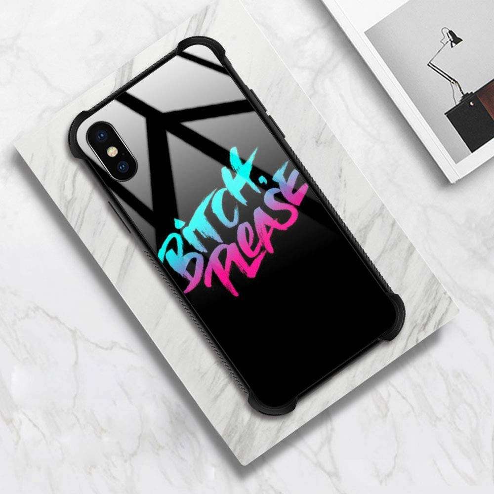 iPhone XR Case,Funny Adult Bitch iPhone XR Cases for Girls Boys,9H Tempered Glass Graphic Design Shockproof Anti-Scratch Tempered Glass Case for Apple iPhone XR 6