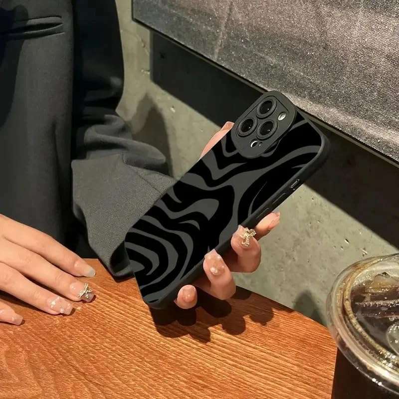 Wave Pattern Case For iPhone 12 Pro Max - Black Silicone Phone Case iPhone 13, 14, 15 Pro Max, XS, XR, X, 7, 8 Plus, SE 2020, 13 Mini - Protective Pouch For iPhone - Shockproof, Anti Fingerprint, Gift 5