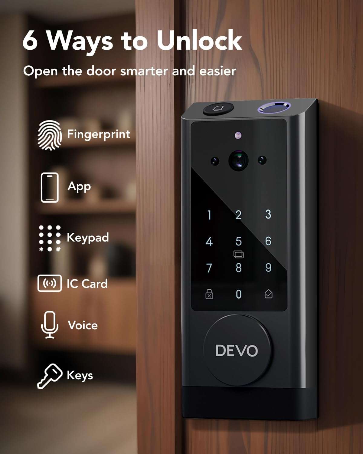 Devo G1 Video Smart Lock with Camera & Doorbell, 6-in-1 Fingerprint Keyless Entry Door Lock for Front Door, App Remote, Auto Locks, Wi-Fi Smart Deadbolt, Easy Install, Waterproof, Black 3