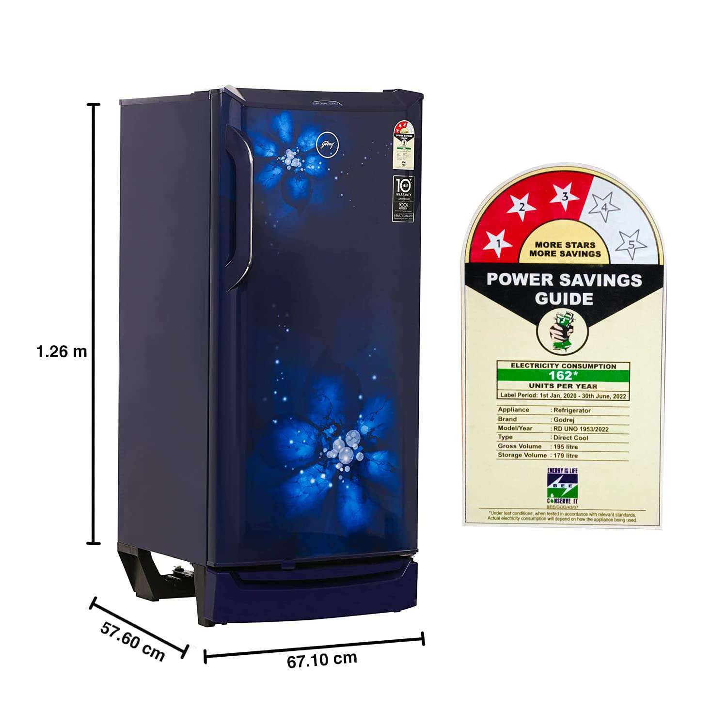 Godrej 195 L 3 Star Direct-Cool Single Door Refrigerator (RD UNO 1953 PTF ZN BL, Zen Blue, Cool Lock Technology) 3