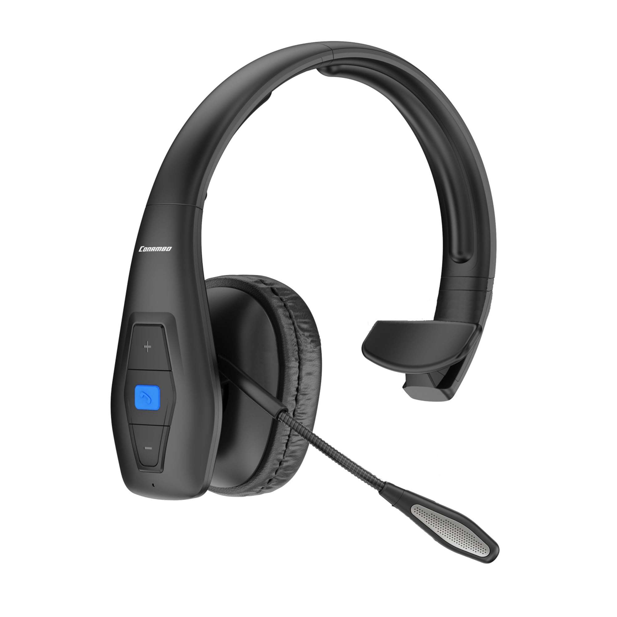 CONAMBO JBT100 Trucker Bluetooth Headset with Dual Mic Noise Canceling, CVC8.0, Mute Button, 60Hrs Battery Wireless Headset, On Ear Headphone for Cell Phones Business Home Driver Office Work 1