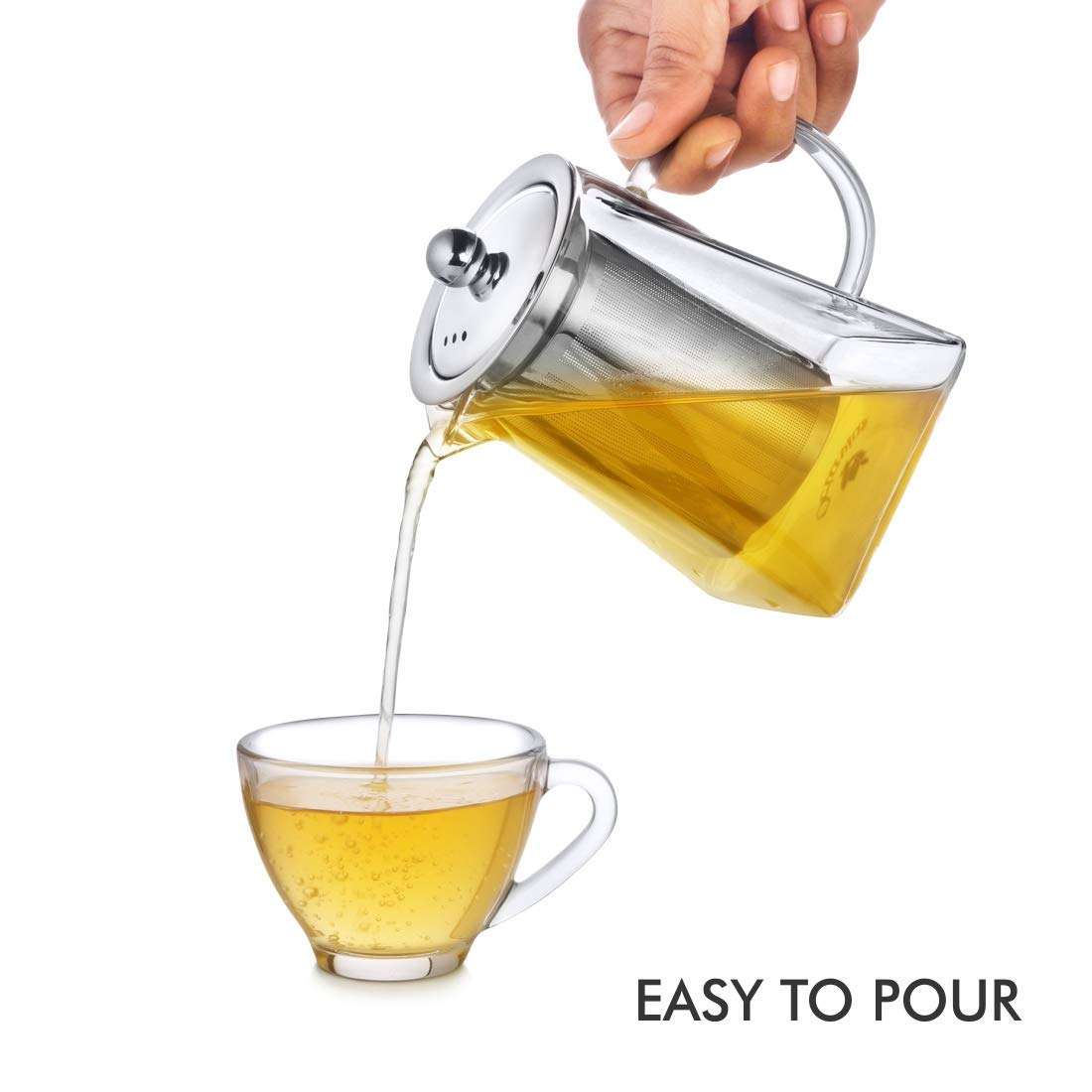 Octavius | Pyramid Shape Borosilicate Glass Tea Pot with Infuser - 720 Ml | Removable Infuser & Lid | Heat Resistant | Green Tea Maker | Loose Leaf Tea Maker | Ideal for 4 Cups 5