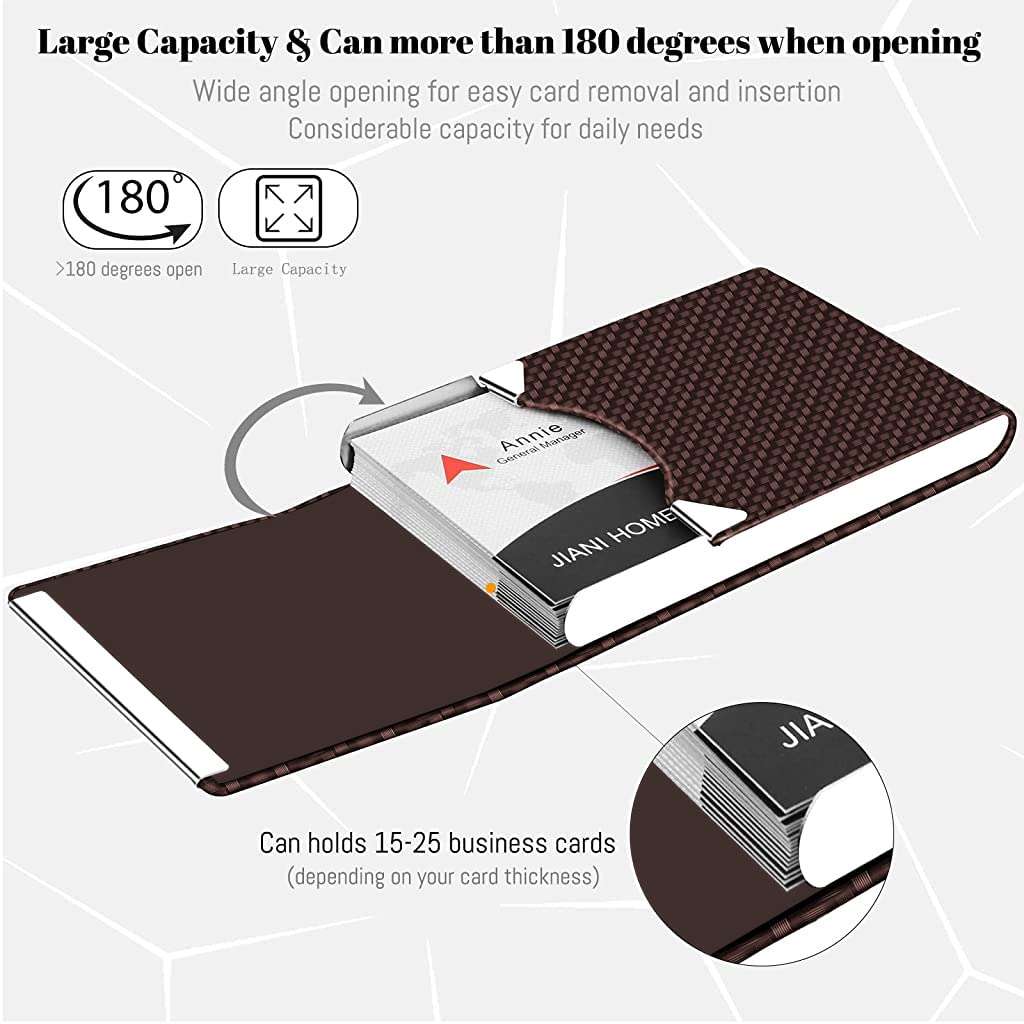 Zibuyu® Business Card Holder for Man&Women Metal Classy Visiting Card Holder for Pocket PU Leather Wallet Slim Cards Case with Metal Magnetic Clasp, 20 Cards (6X9.5Cm) Office Product - Brown 5